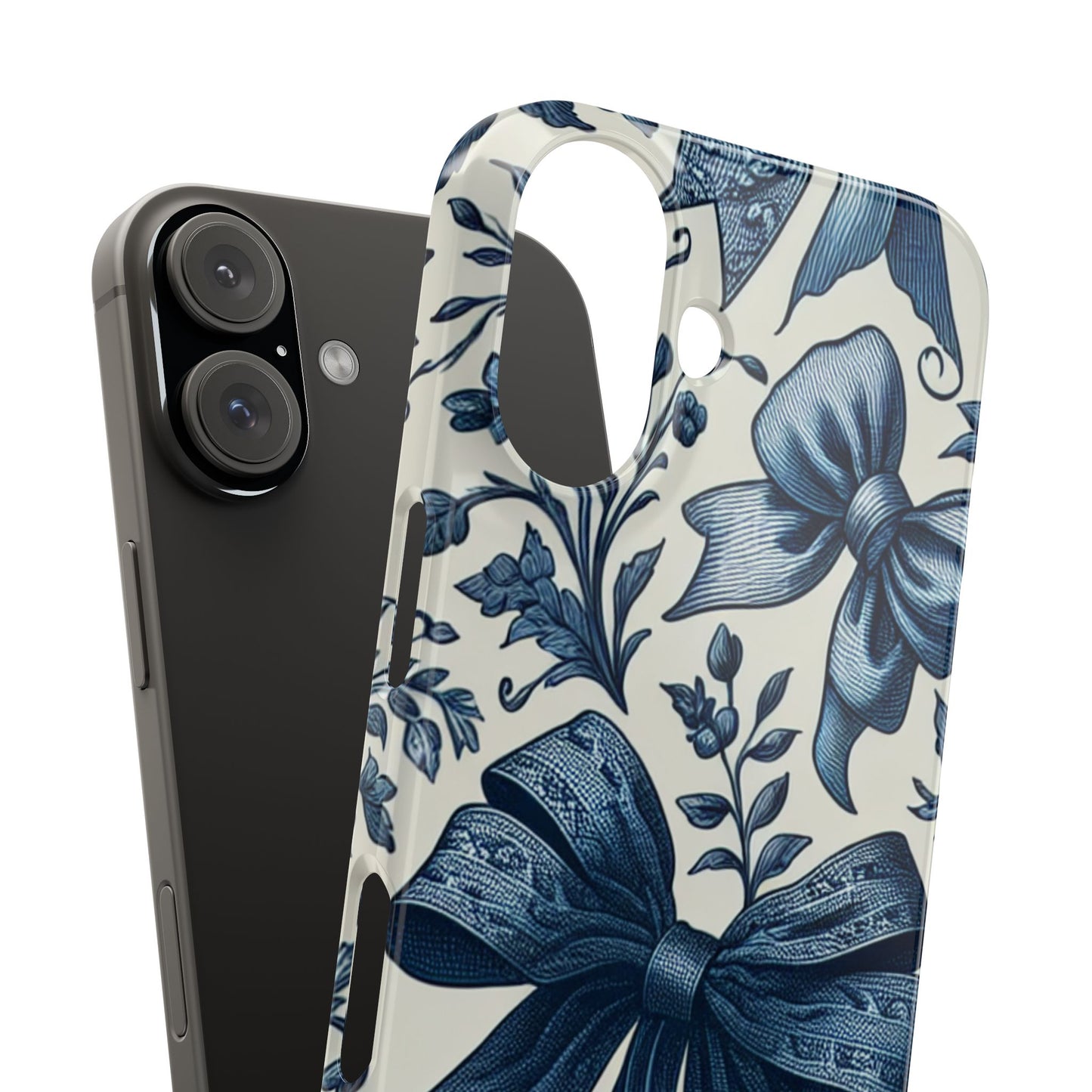 Elegant Floral Bow Slim Phone Case, Blue Flower Phone Cover, Gift for Her, Stylish Tech Accessory, Wedding Gift, Floral Design