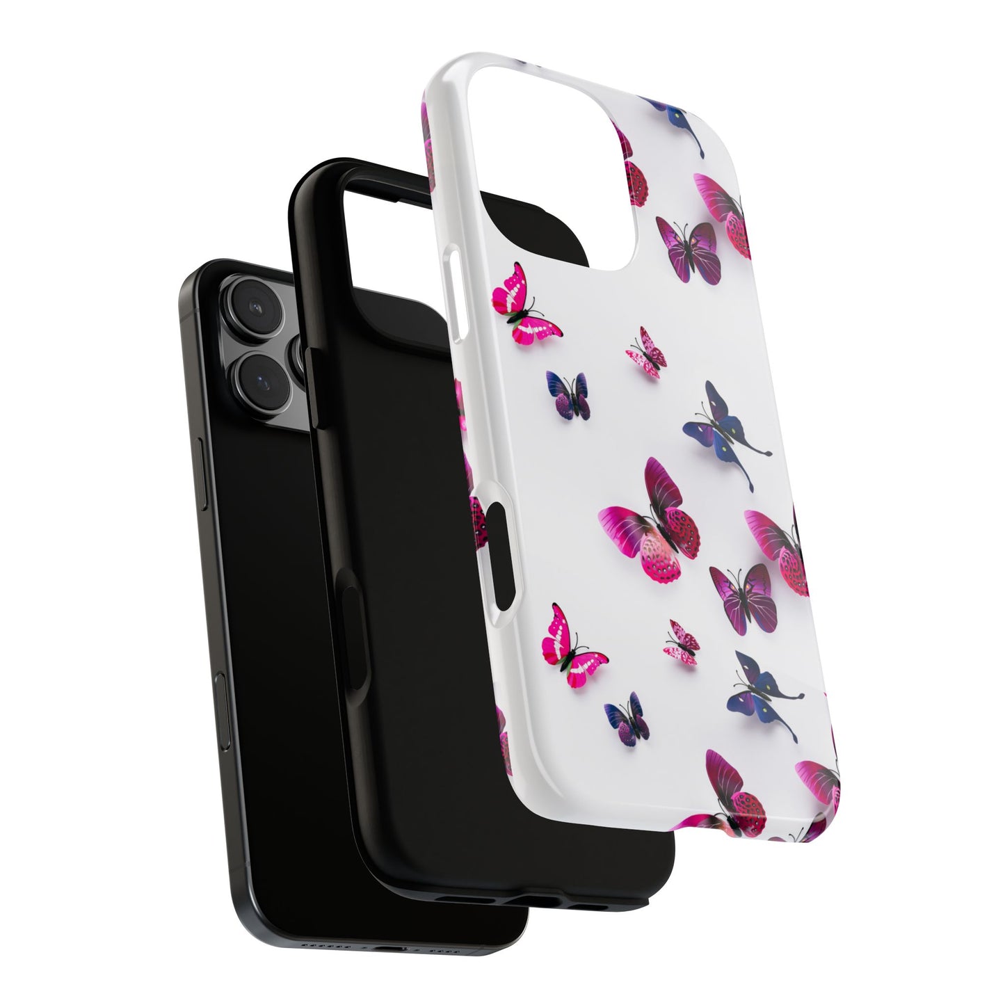 3D Style Butterfly Pattern Tough Phone Case, Coquette Insect Art and Nature, Compatible with iPhone, Galaxy, Google