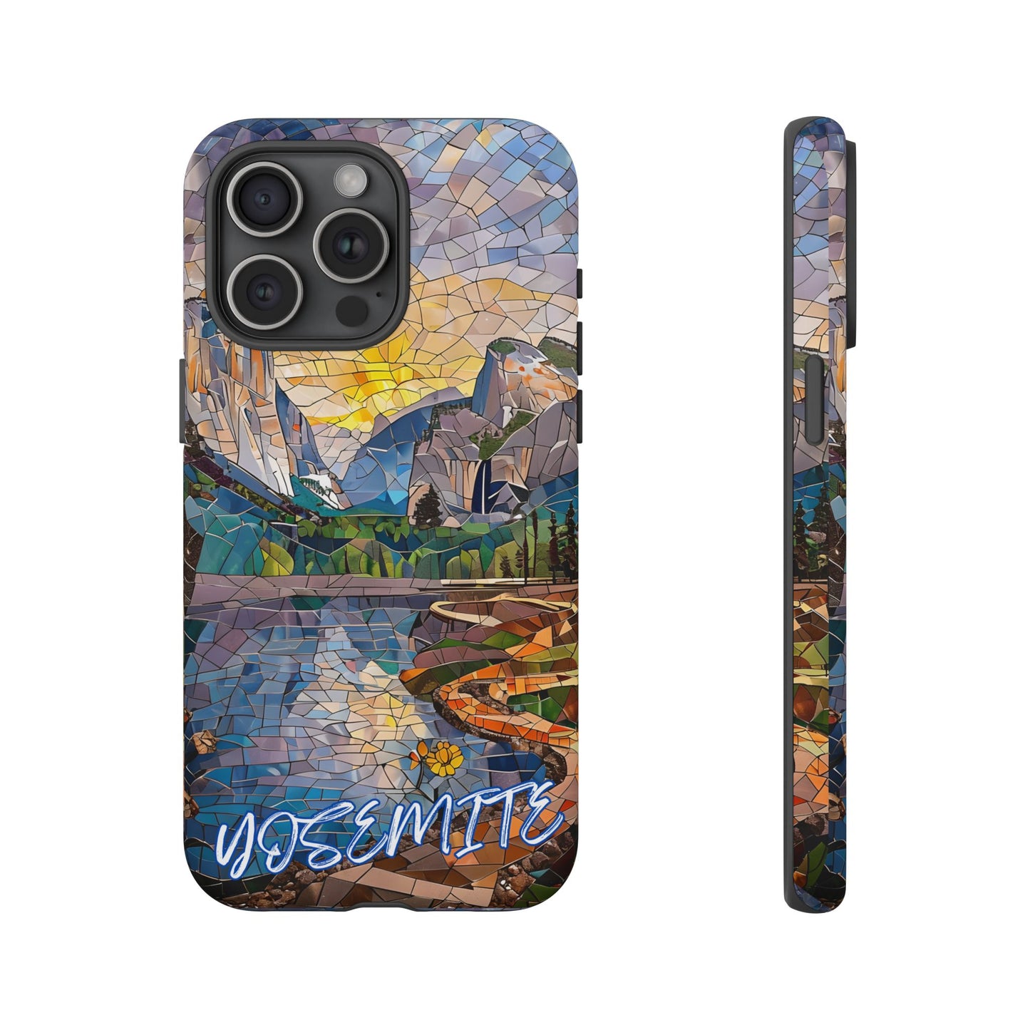 Yosemite Mosaic Tough Phone Case - Mountain Nature Art, Scenic Forest Aesthetic, Compatible with iPhone, Galaxy, and Google Phones