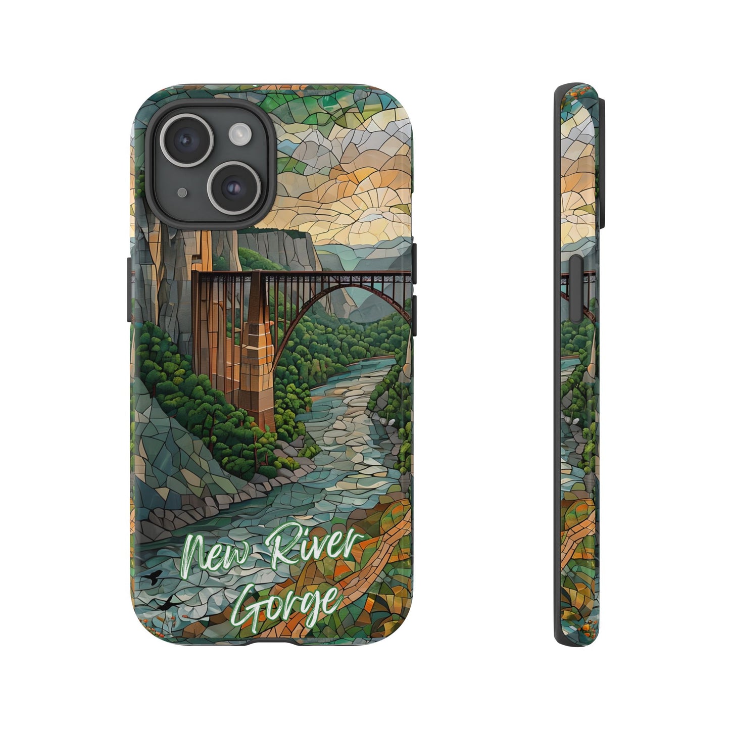 New River Gorge Mosaic Tough Phone Case, Mountain River Landscape Scenic Forest Aesthetic, Compatible with iPhone, Galaxy, and Google Phones