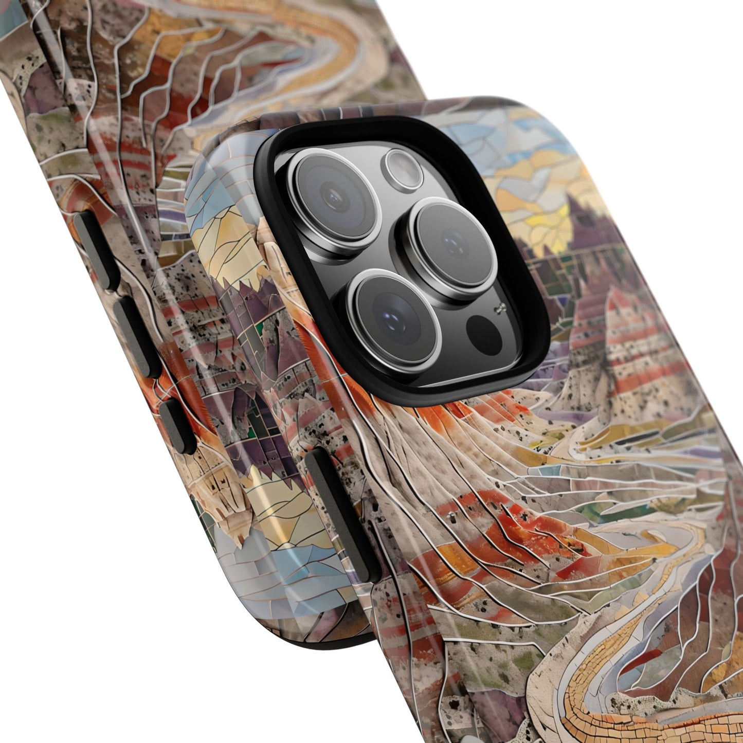 Badlands Mosaic Tough Phone Case - Rugged Rock Formations, Prairie Landscape Aesthetic, Compatible with iPhone, Galaxy, and Google Phones