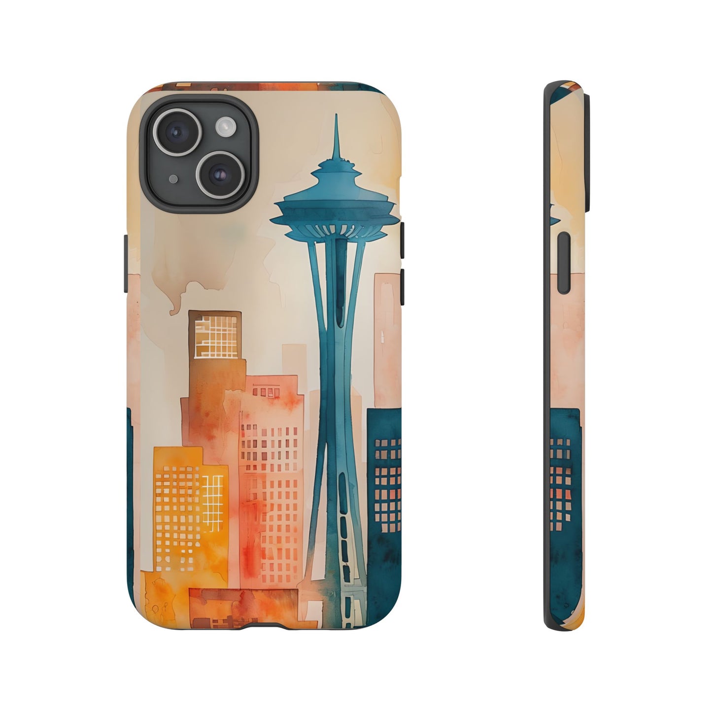 Seattle Cityscape Phone Case - Urban Skyline Art Tough Case, Watercolor City Aesthetic, Compatible with iPhone, Galaxy, Google Phones
