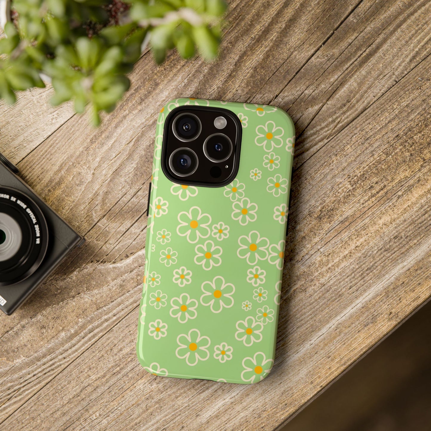 Minimal Daisy Flower Tough Phone Case - Retro Coquette Floral Print, Cute Soft Aesthetic, Compatible with iPhone, Galaxy, and Google Phones