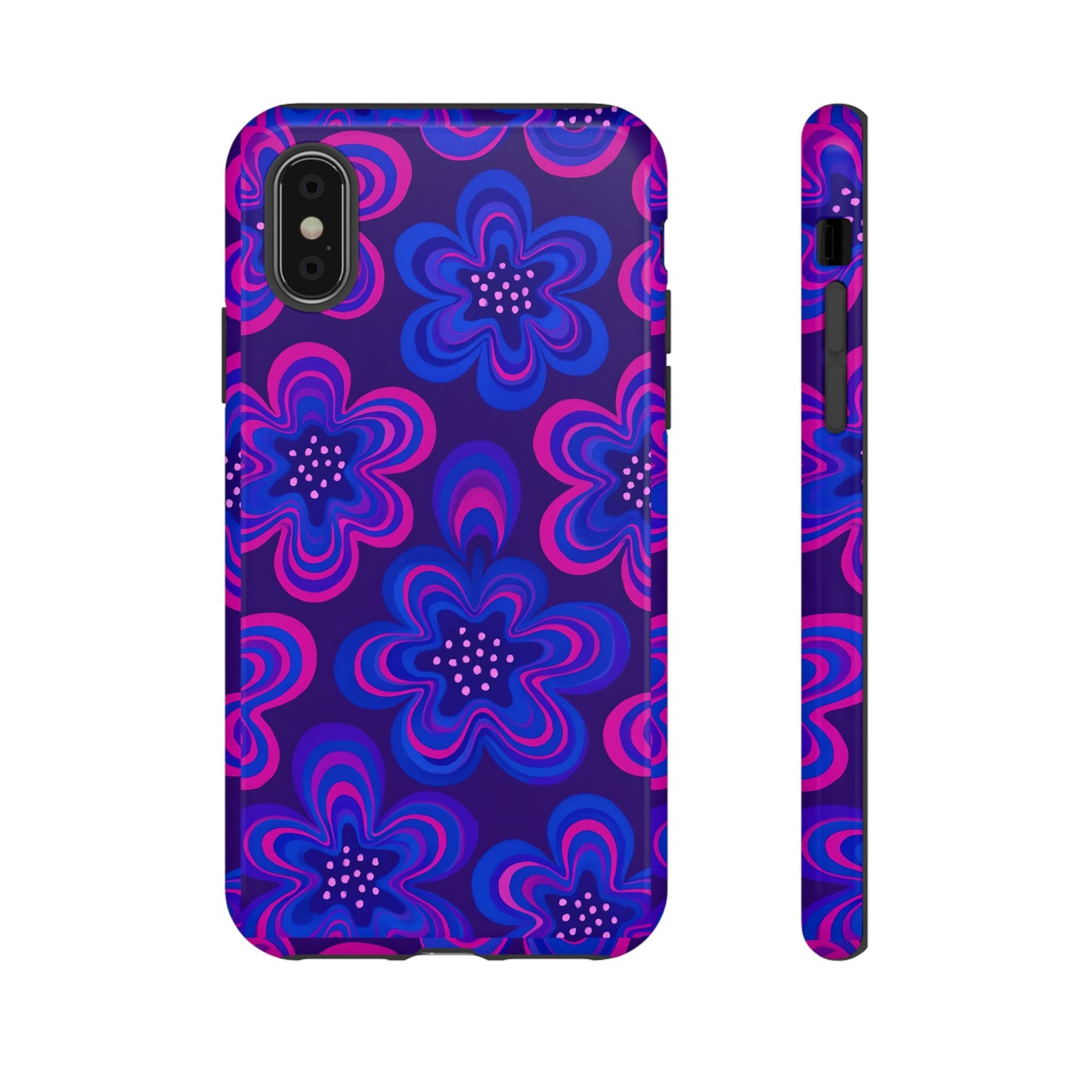 Retro Swirl Flower Tough Phone Case - Groovy Psychedelic Floral Pattern, Funky Vintage Aesthetic, Compatible with iPhone, Galaxy, and Google