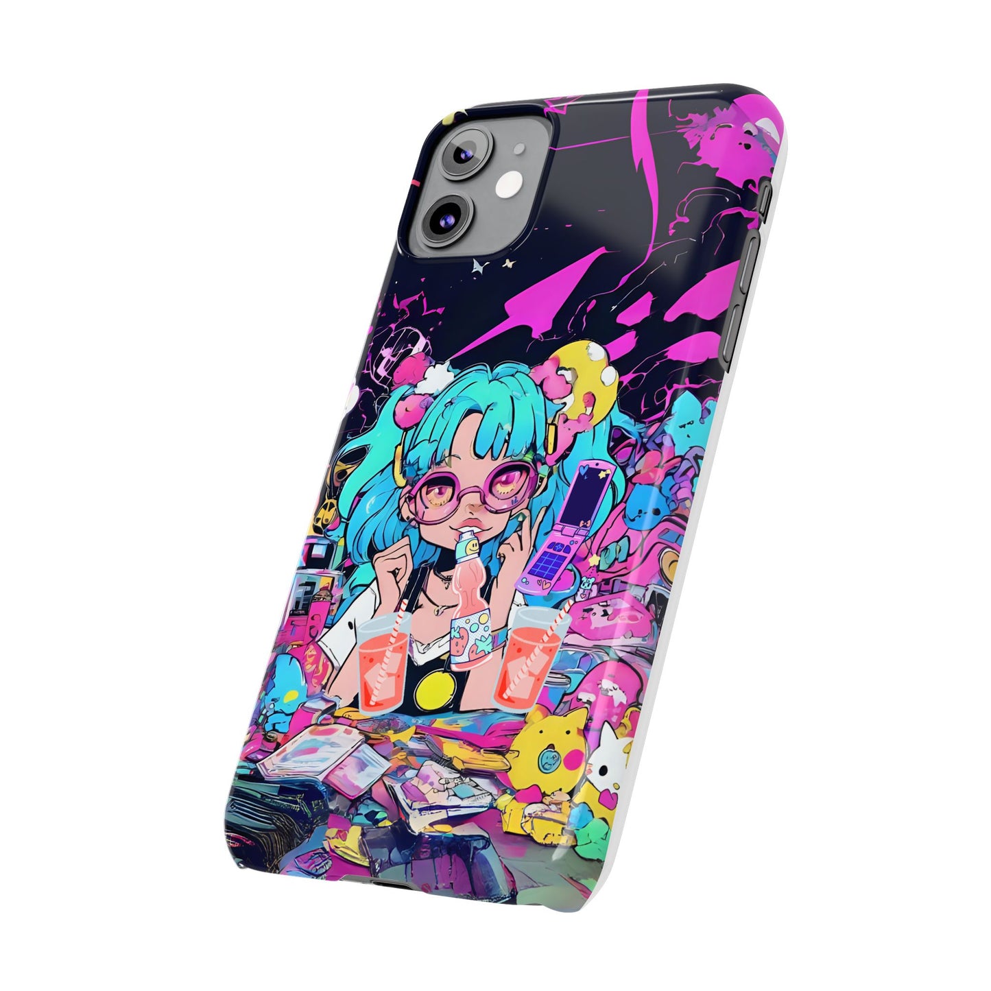 2K Anime Girl Slim Phone Case - Kawaii Vaporwave Style, Cute Maximalist Aesthetic, Cute Phone Covers, Unique Gifts for Teens