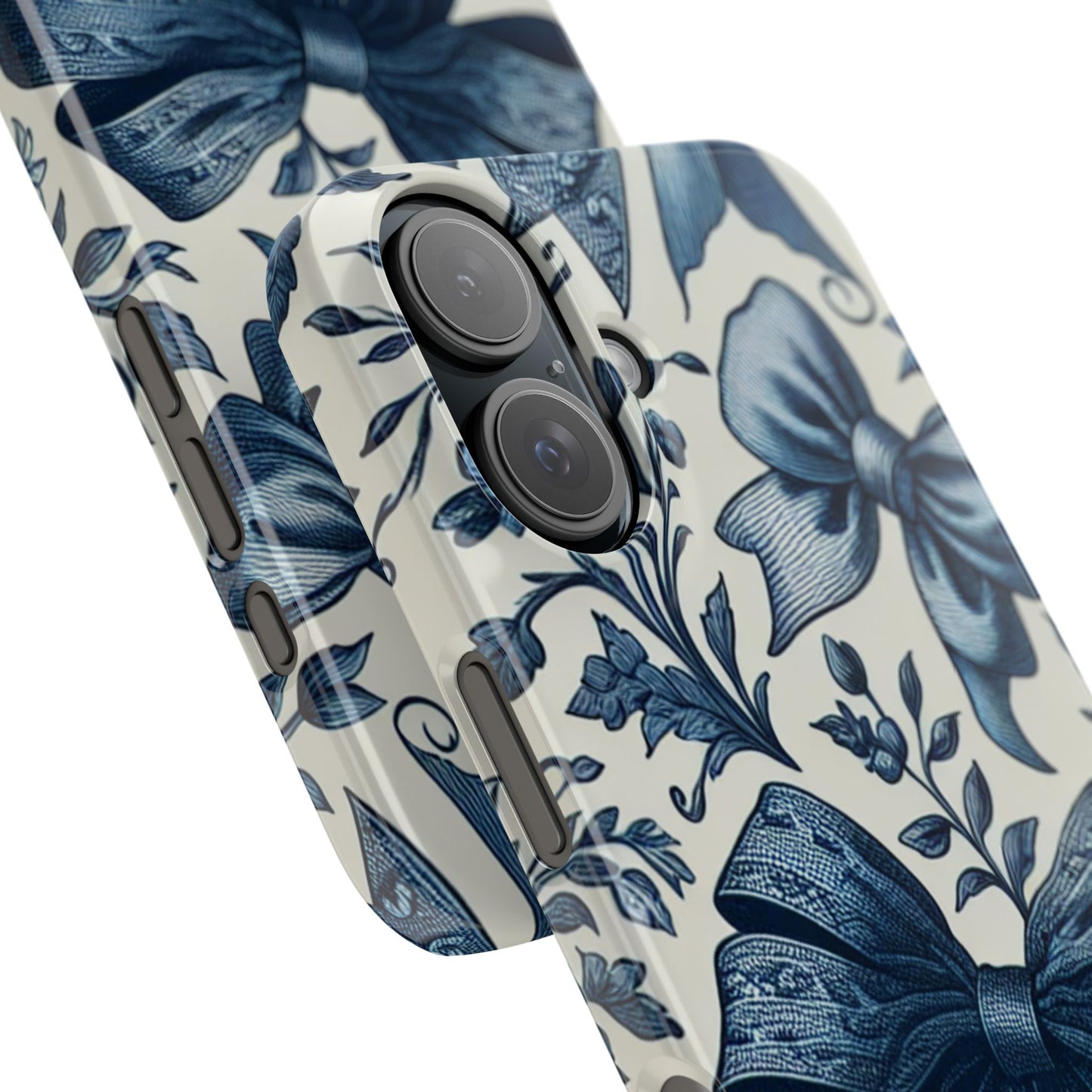 Elegant Floral Bow Slim Phone Case, Blue Flower Phone Cover, Gift for Her, Stylish Tech Accessory, Wedding Gift, Floral Design