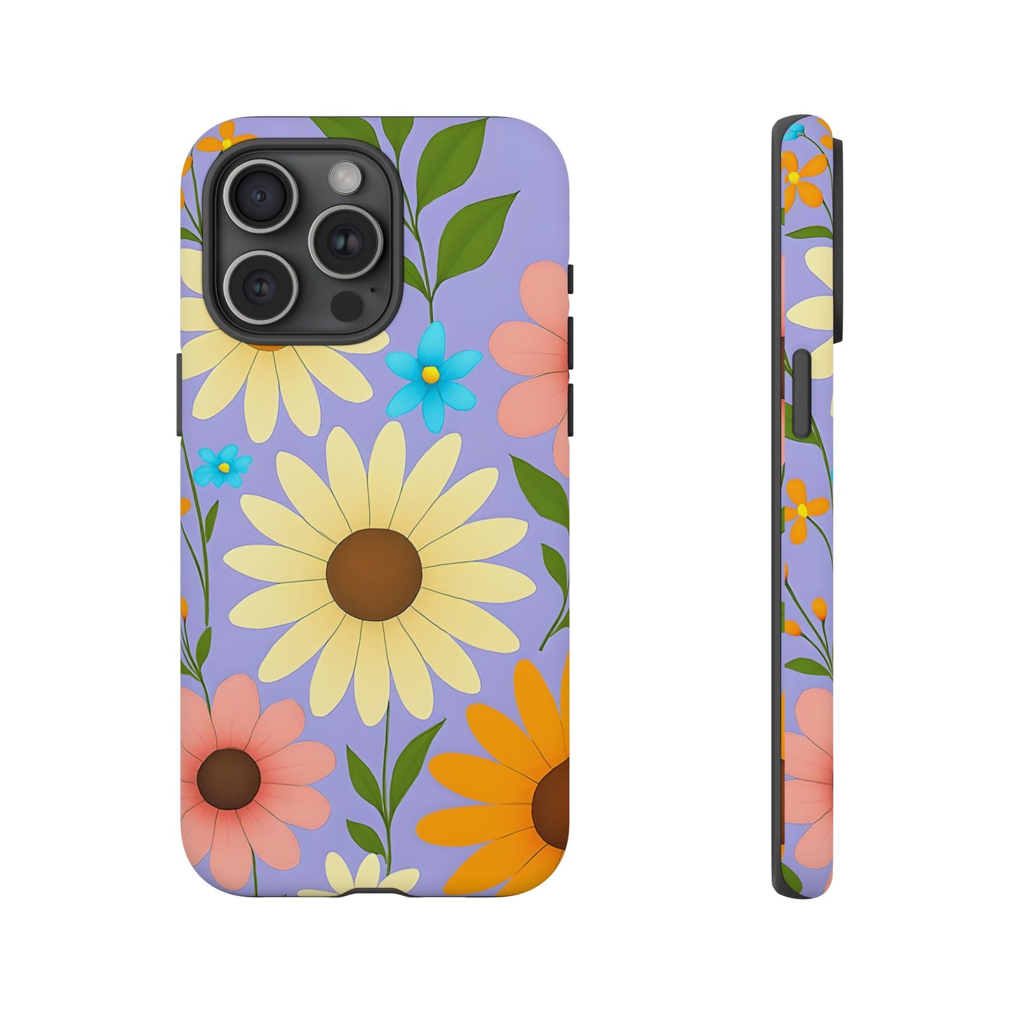 Minimal Daisy Flower Tough Phone Case - Retro Coquette Floral Print, Cute Soft Aesthetic, Compatible with iPhone, Galaxy, and Google Phones