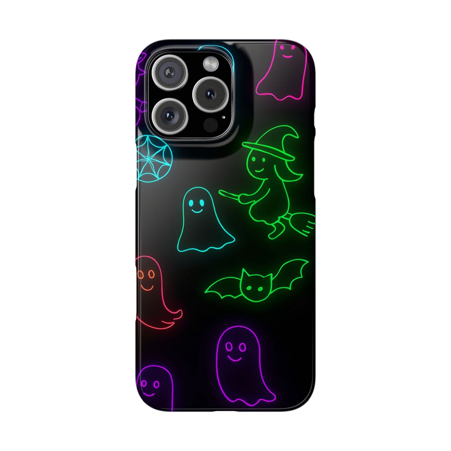 Neon Halloween Phone Case, Cute Ghost Witch Aesthetic Slim Phone Case, Compatible with iPhone, Galaxy, Google