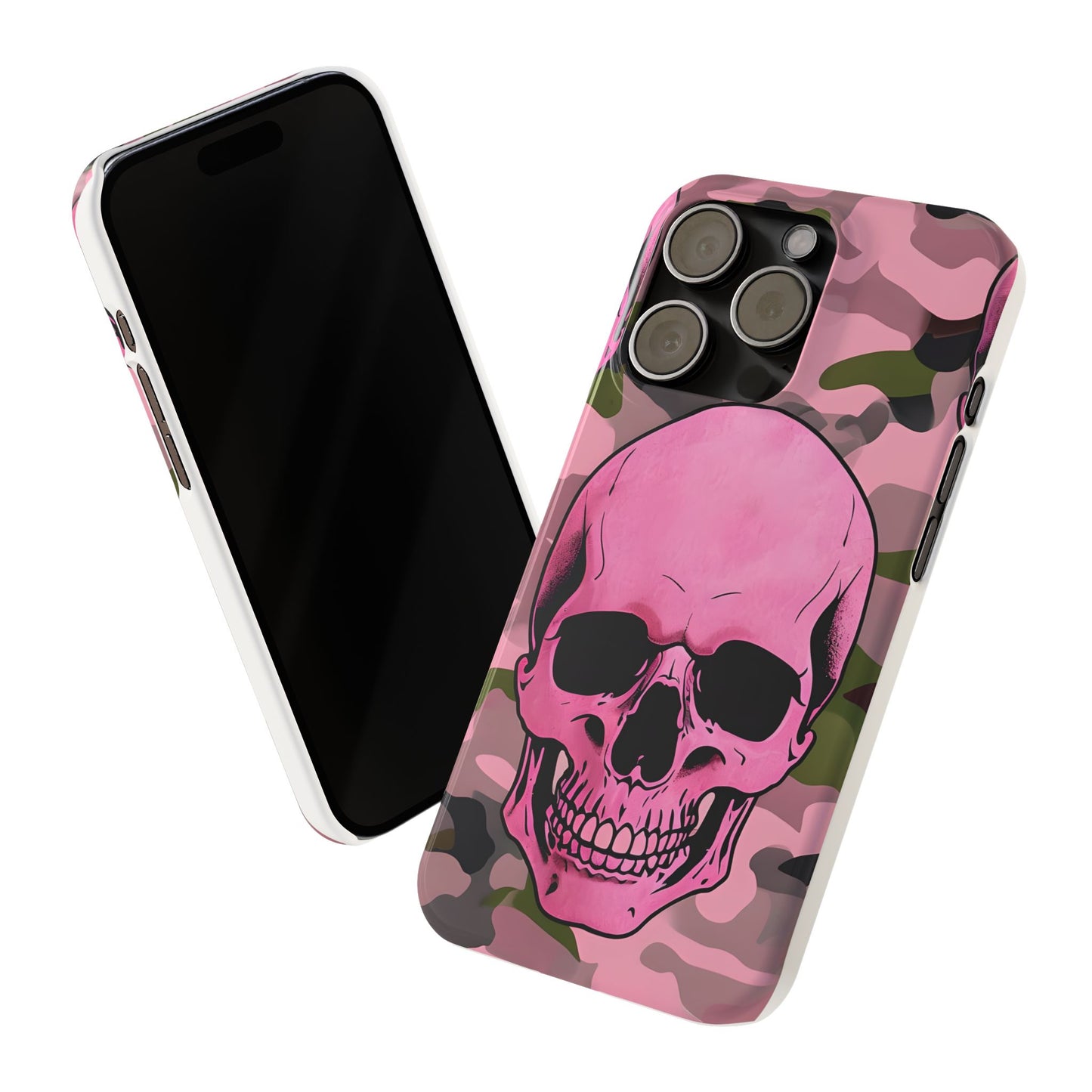 Pink Camo Skull Phone Case, Slim Case for iPhone, Edgy Phone Accessory, Unique Gift for Her, Trendy Tech Lover