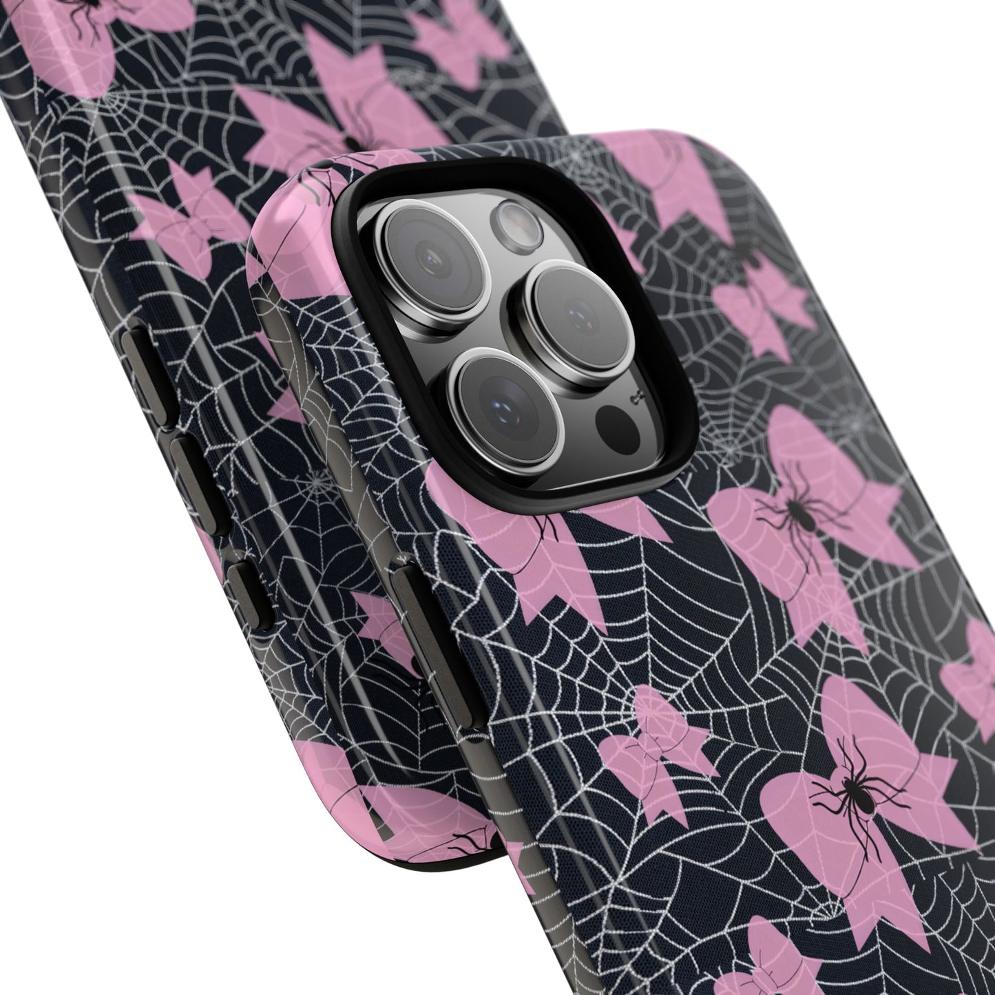 Pink Spider Bow Phone Case, Goth Coquette Spiderweb Phone Cover Creepy Cute Halloween Aesthetic Case Spooky Glam Girl Accessory for Alt Fans