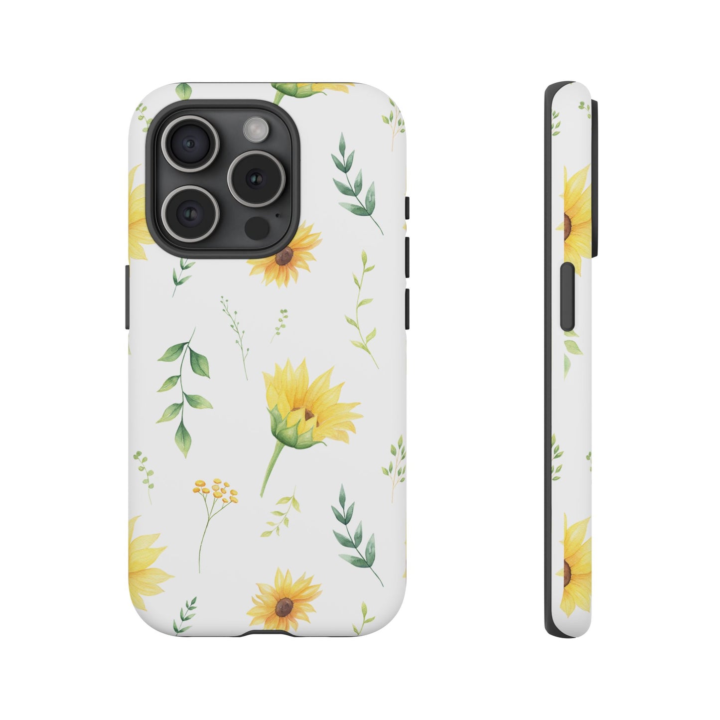 Sunflower Floral Tough Phone Case - Watercolor Botanical Print, Bright Nature Aesthetic, Compatible with iPhone, Galaxy, and Google Phones