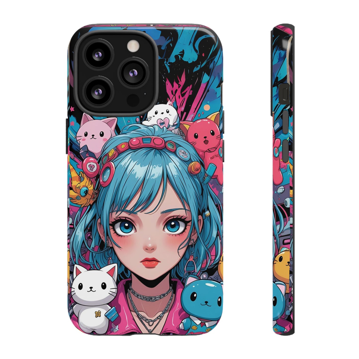 Y2K Anime Girl Tough Phone Case - Cute Maximalist Aesthetic, Kawaii Vaporwave Style, Compatible with iPhone, Galaxy, and Google Phones