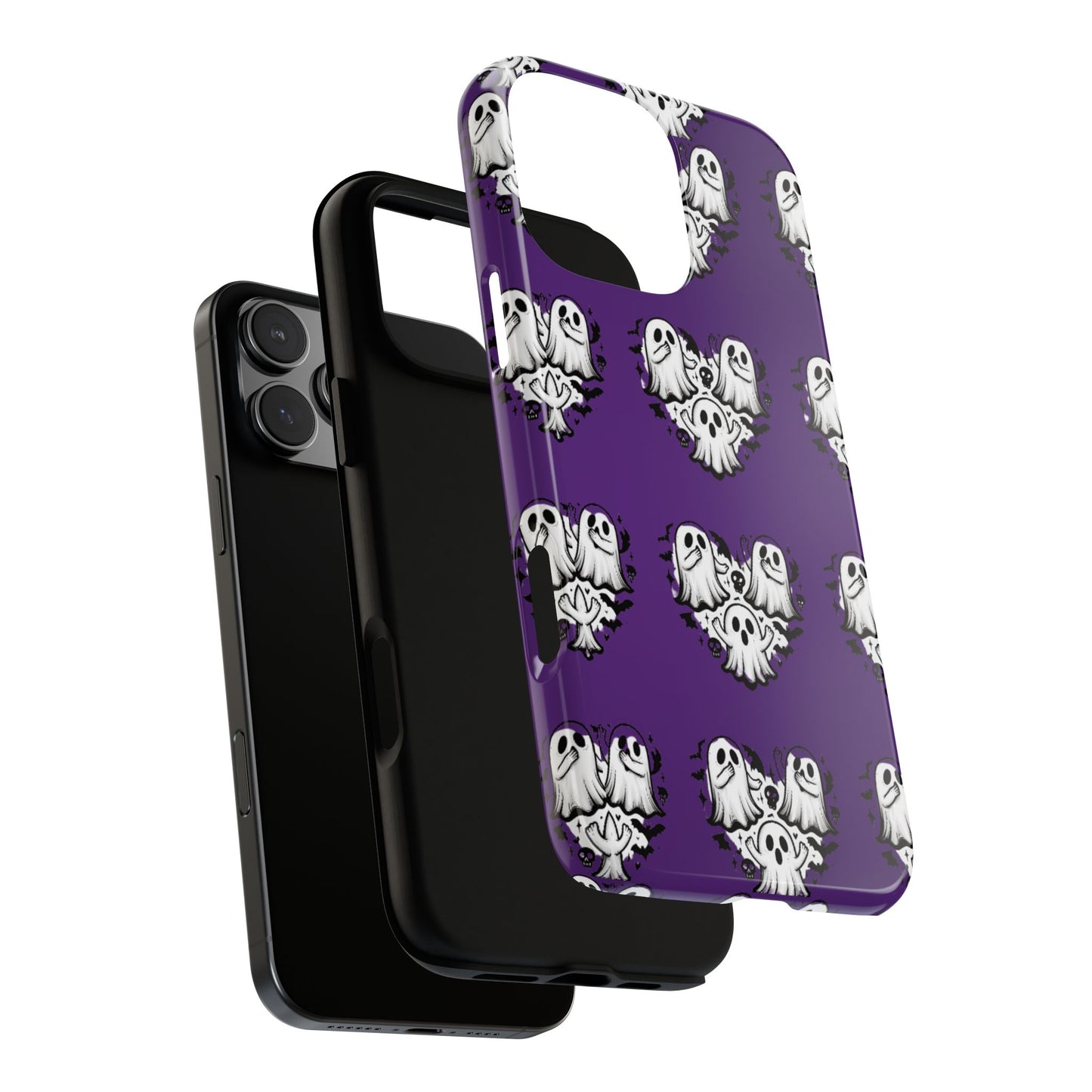 Cute Ghost Heart Tough Phone Case  - Creepy Cute Spooky Heart Print, Goth Coquette Aesthetic, Compatible with iPhone, Galaxy, Google iPhones