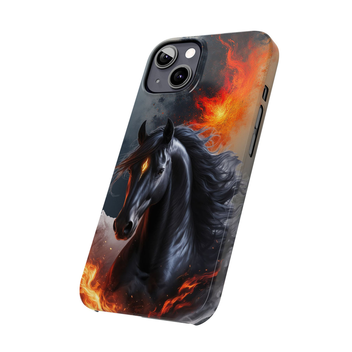 Year of the Horse Black Art Slim Phone Case, Chinese Zodiac 2026 Design, compatible with iPhone 17 16 15 14 13 12 11