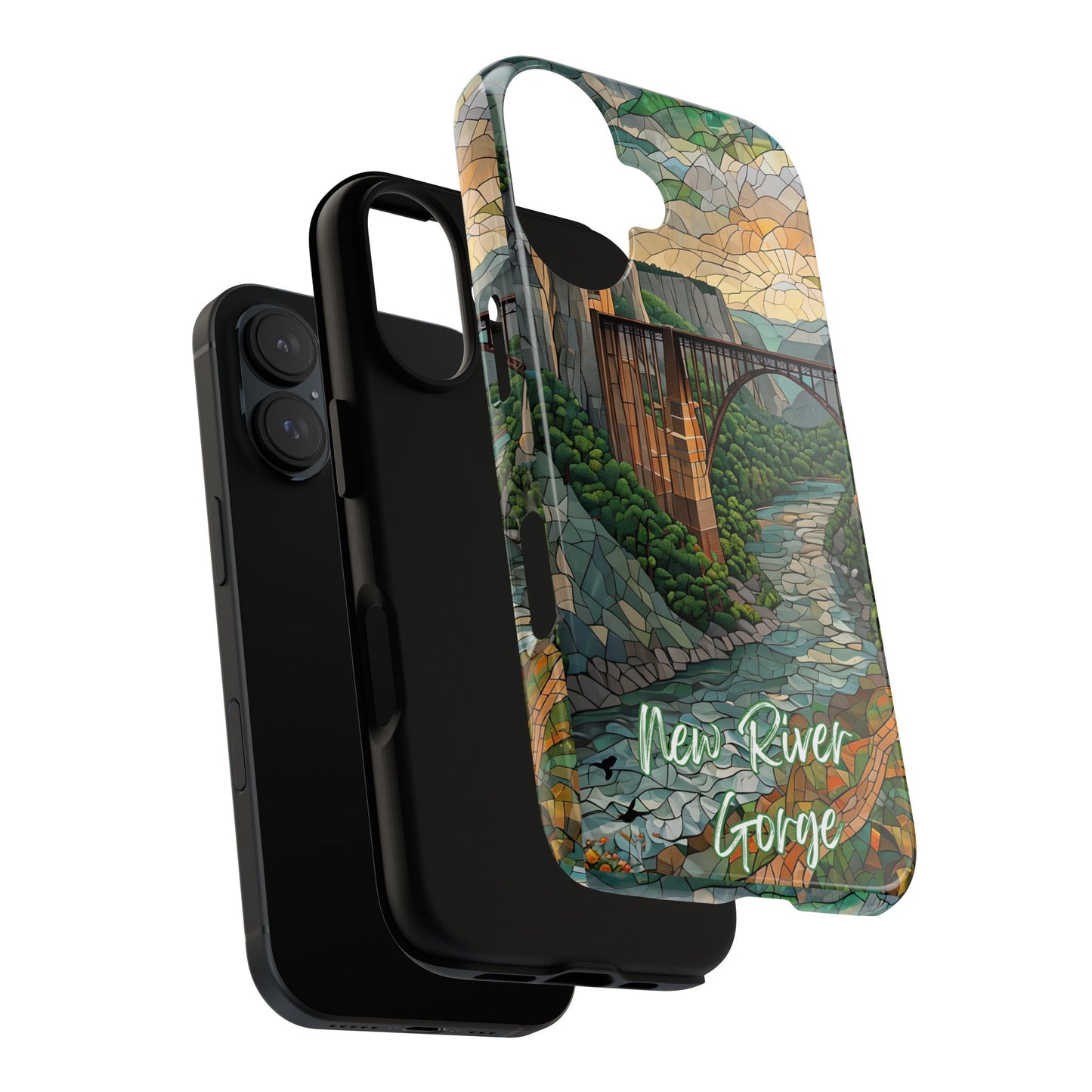 New River Gorge Mosaic Tough Phone Case, Mountain River Landscape Scenic Forest Aesthetic, Compatible with iPhone, Galaxy, and Google Phones