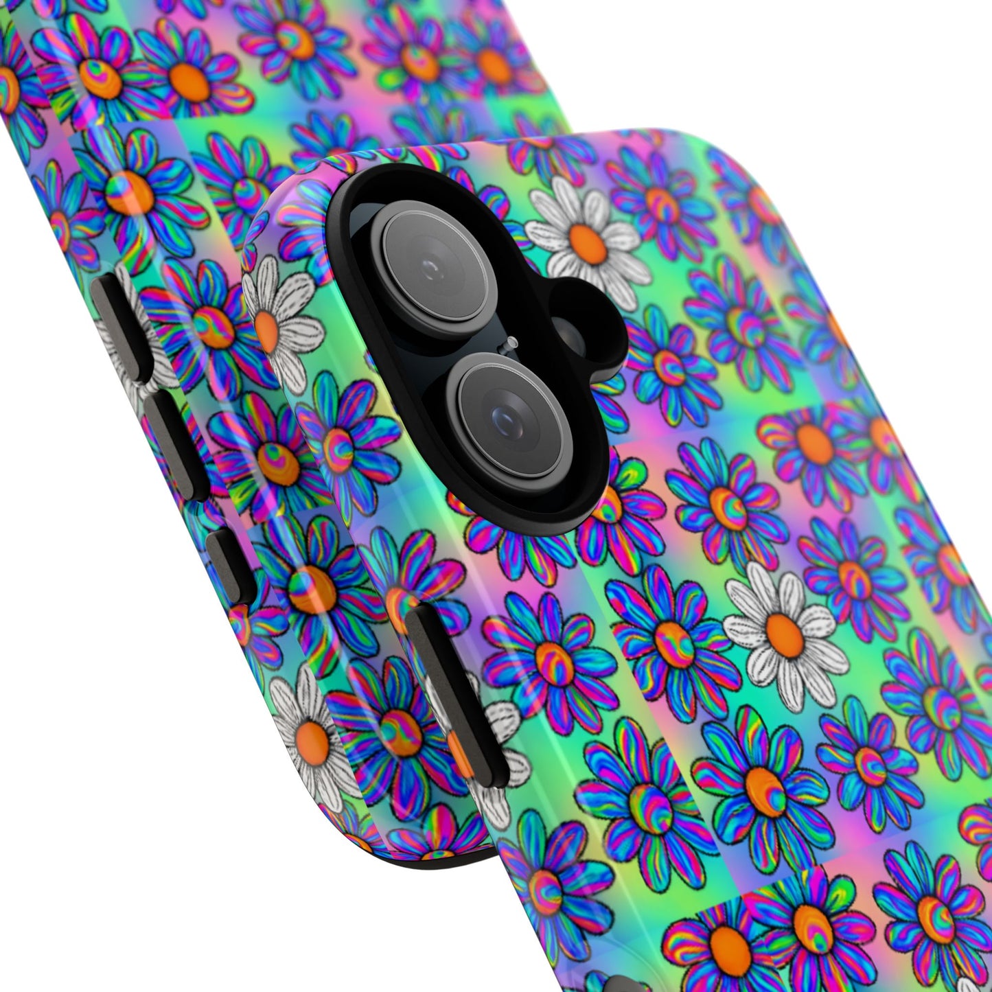 Trippy Daisy Tough Phone Case - Psychedelic Floral Aesthetic, Colorful Groovy Design, Compatible with iPhone, Galaxy, and Google Phones