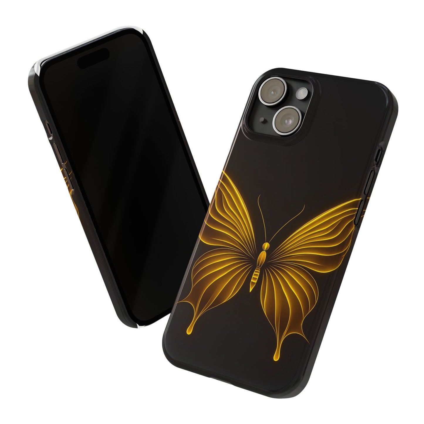 Golden Butterfly Phone Case, Elegant Insect Art, Black Aesthetic Slim Phone Case Compatible with iPhone, Galaxy, Google