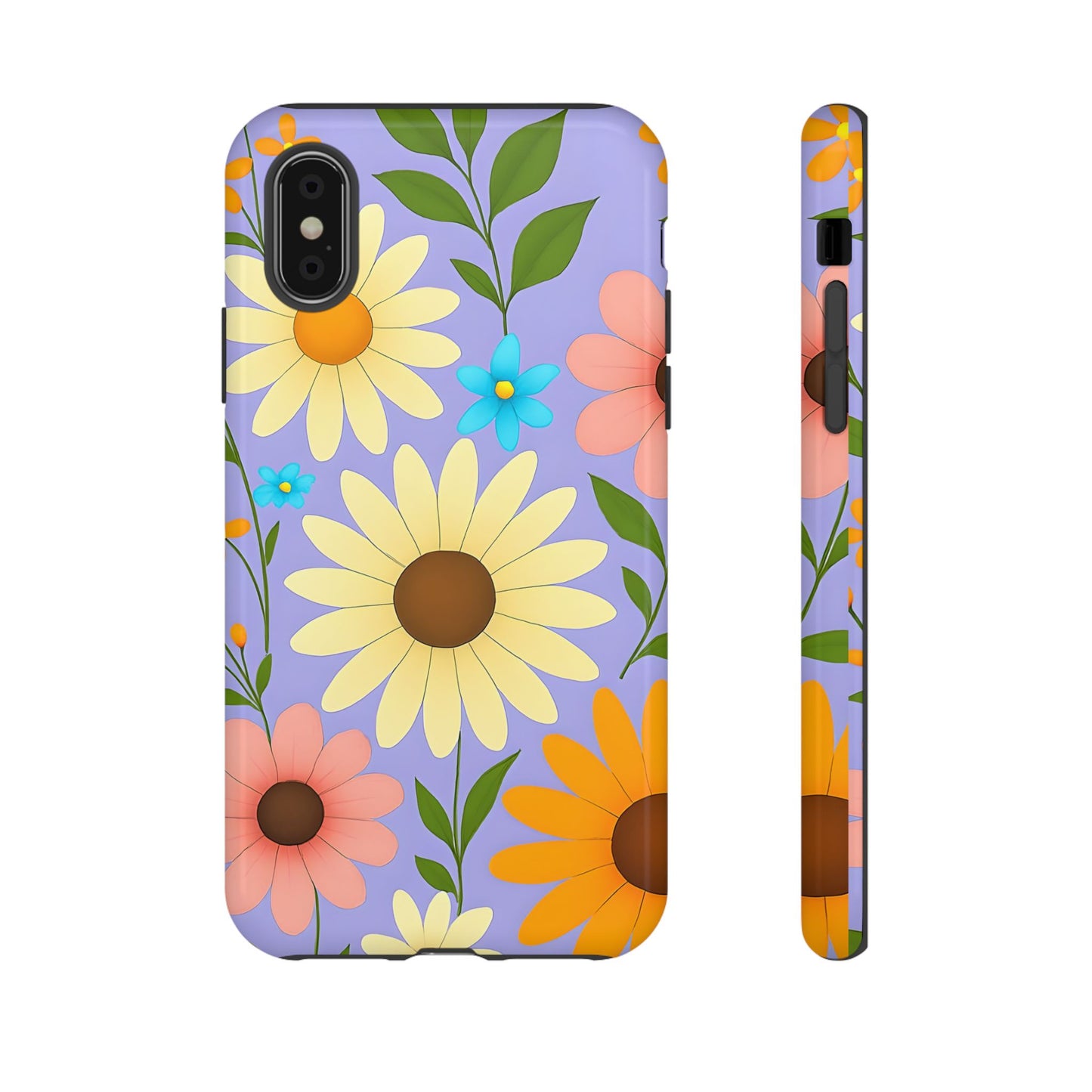 Minimal Daisy Flower Tough Phone Case - Retro Coquette Floral Print, Cute Soft Aesthetic, Compatible with iPhone, Galaxy, and Google Phones