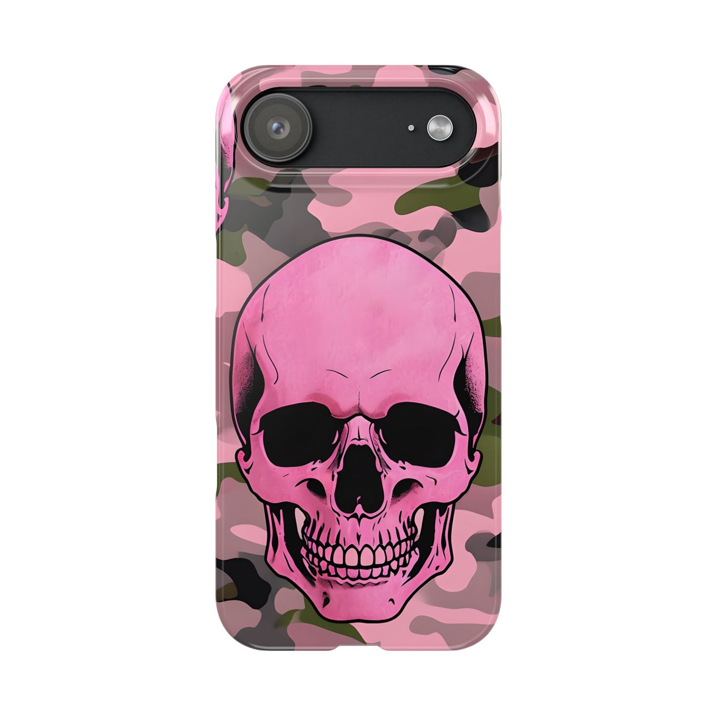 Pink Camo Skull Phone Case, Slim Case for iPhone, Edgy Phone Accessory, Unique Gift for Her, Trendy Tech Lover