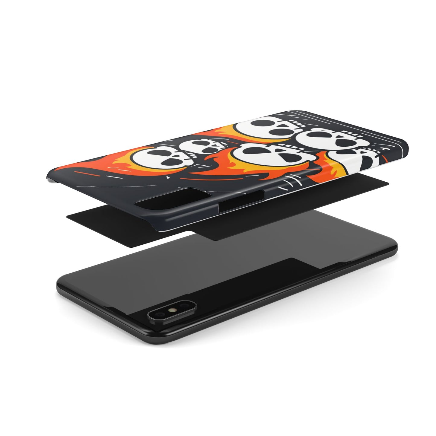 Flaming Skulls Slim Phone Case, Y2K Alt Halloween Aesthetic, Creepy Cute Cartoon Style, Stylish Music Lovers, Perfect Gift for Halloween