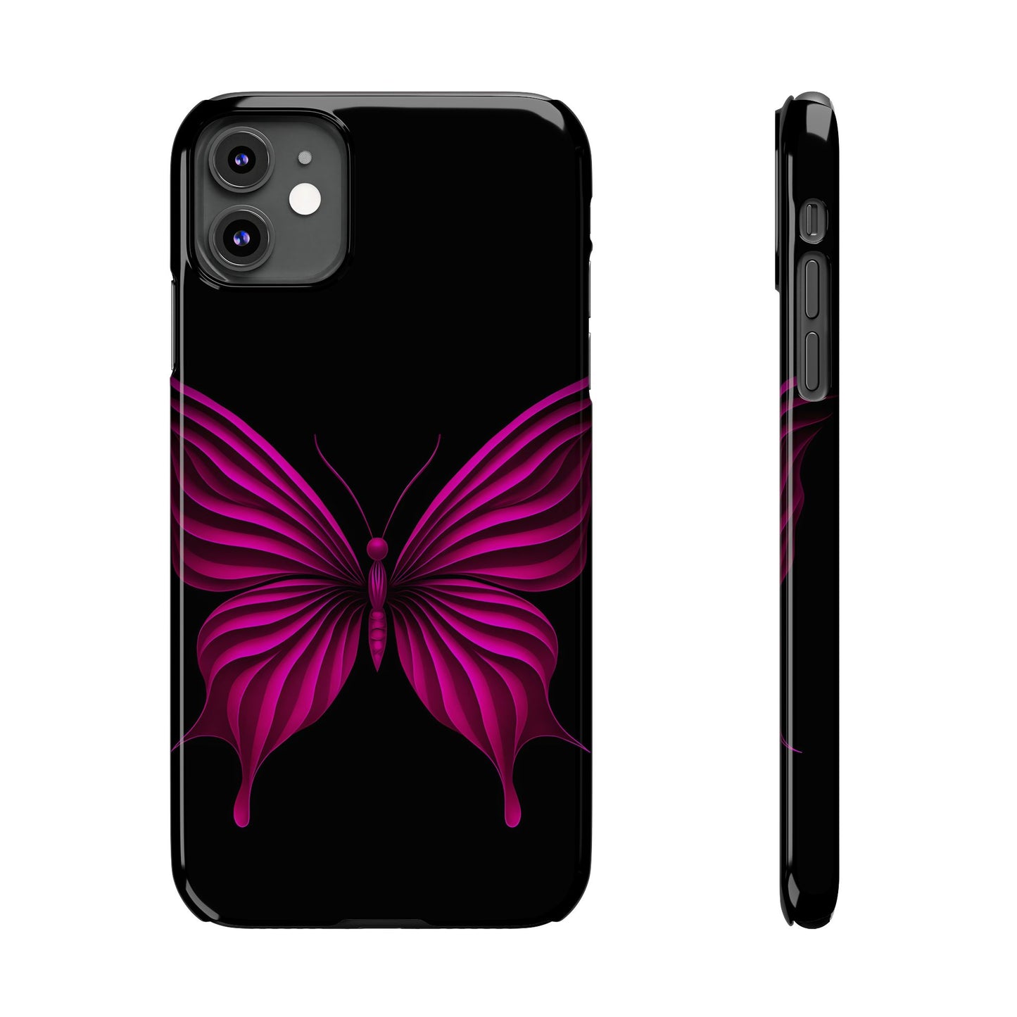 Pink Butterfly Phone Case, Elegant Insect Art, Black Aesthetic Slim Phone Case Compatible with iPhone, Galaxy, Google