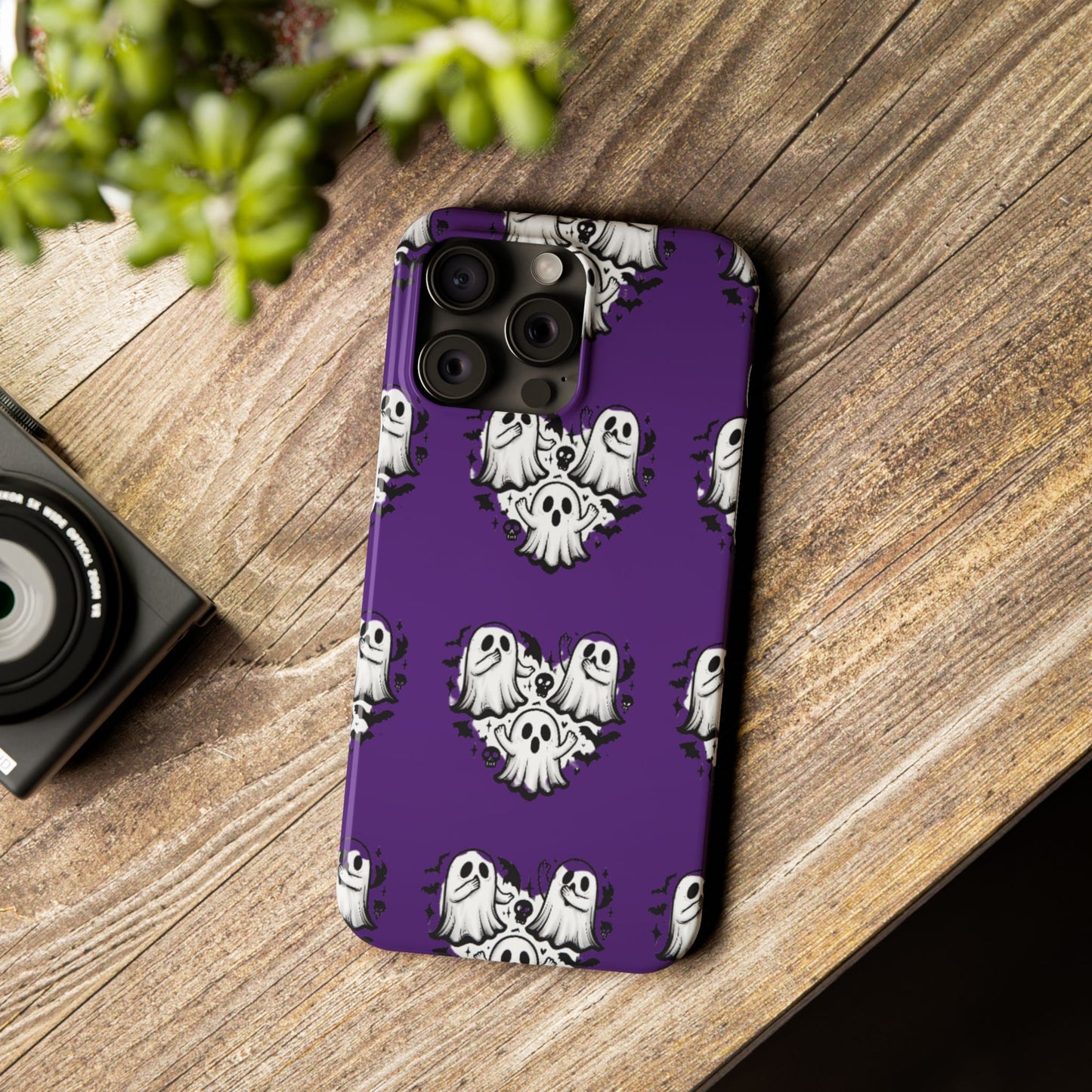 Cute Ghost Heart Slim Phone Case, Creepy Cute Spooky Heart Print, Goth Coquette Aesthetic Spooky Accessories, Halloween Gift Case