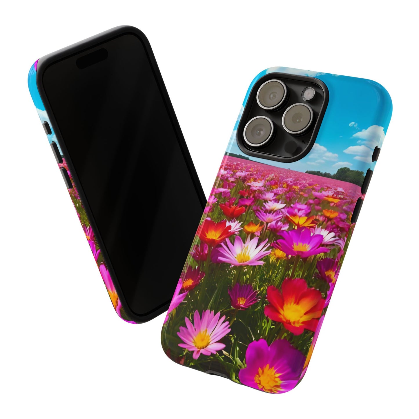 Flower Field Tough Phone Case - Wildflower Meadow Print, Colorful Nature Aesthetic, Compatible with iPhone, Galaxy, and Google Phones