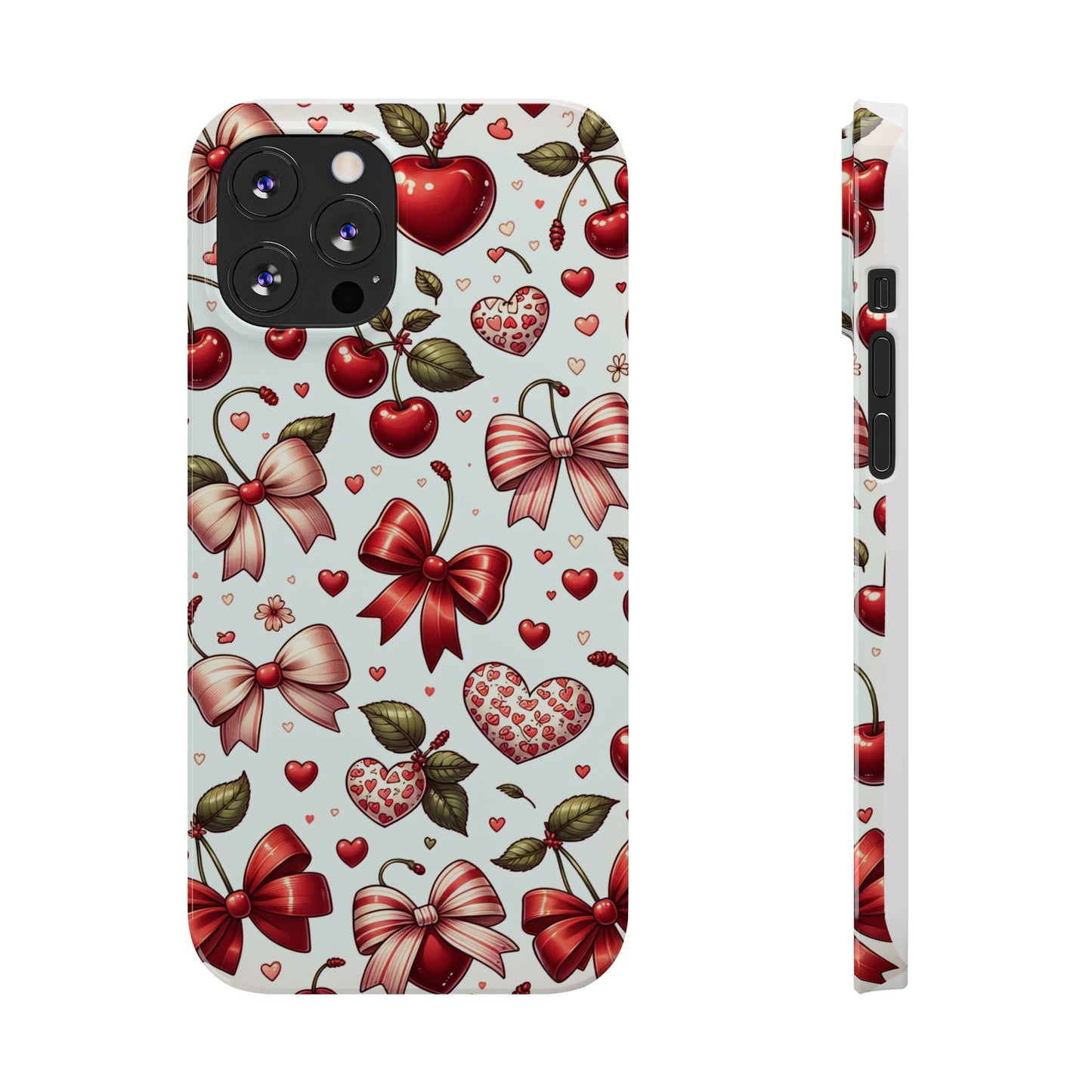 Cute Floral Phone Cases, Cherry Heart Phone Accessories, Valentine Gift, Girly Slim Phone Case, Trendy Mobile Cover