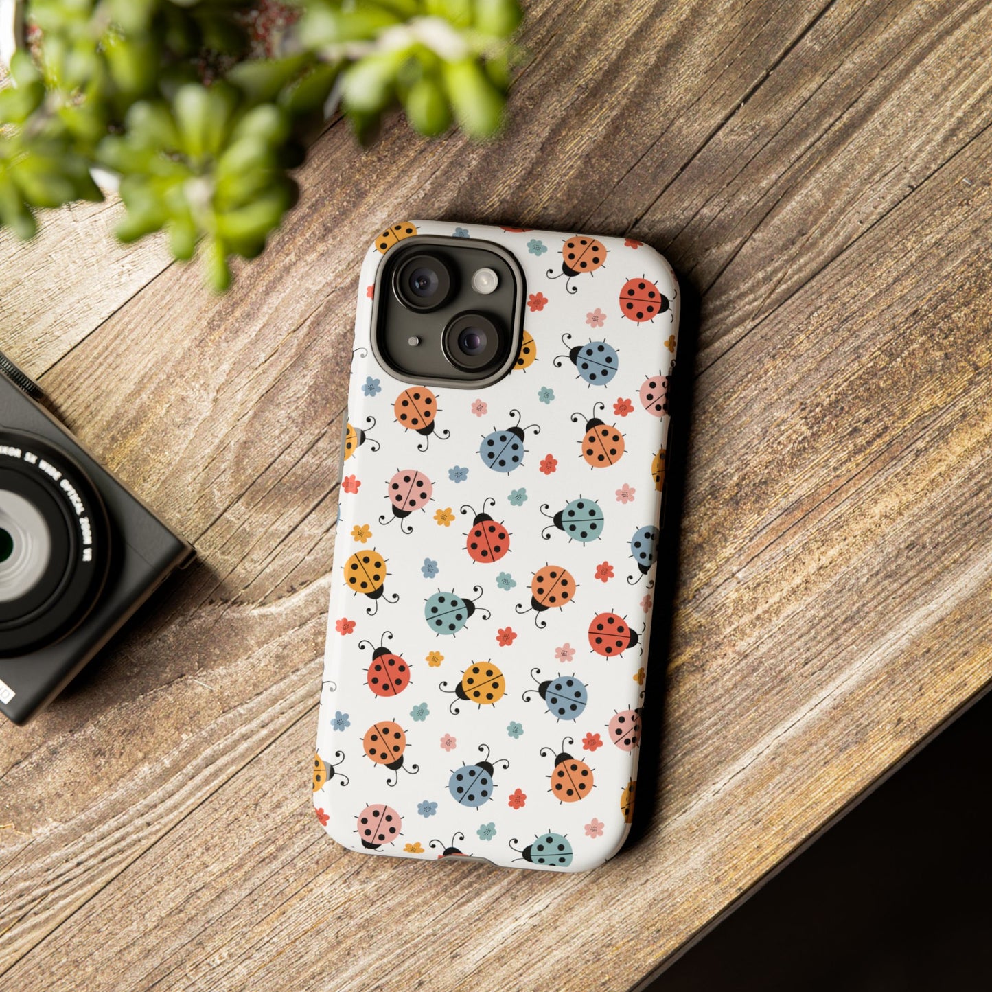 Ladybug Tough Phone Case - Cute Insect Aesthetic, Nature-Inspired Pattern Art, Compatible with iPhone, Galaxy, and Google Phones