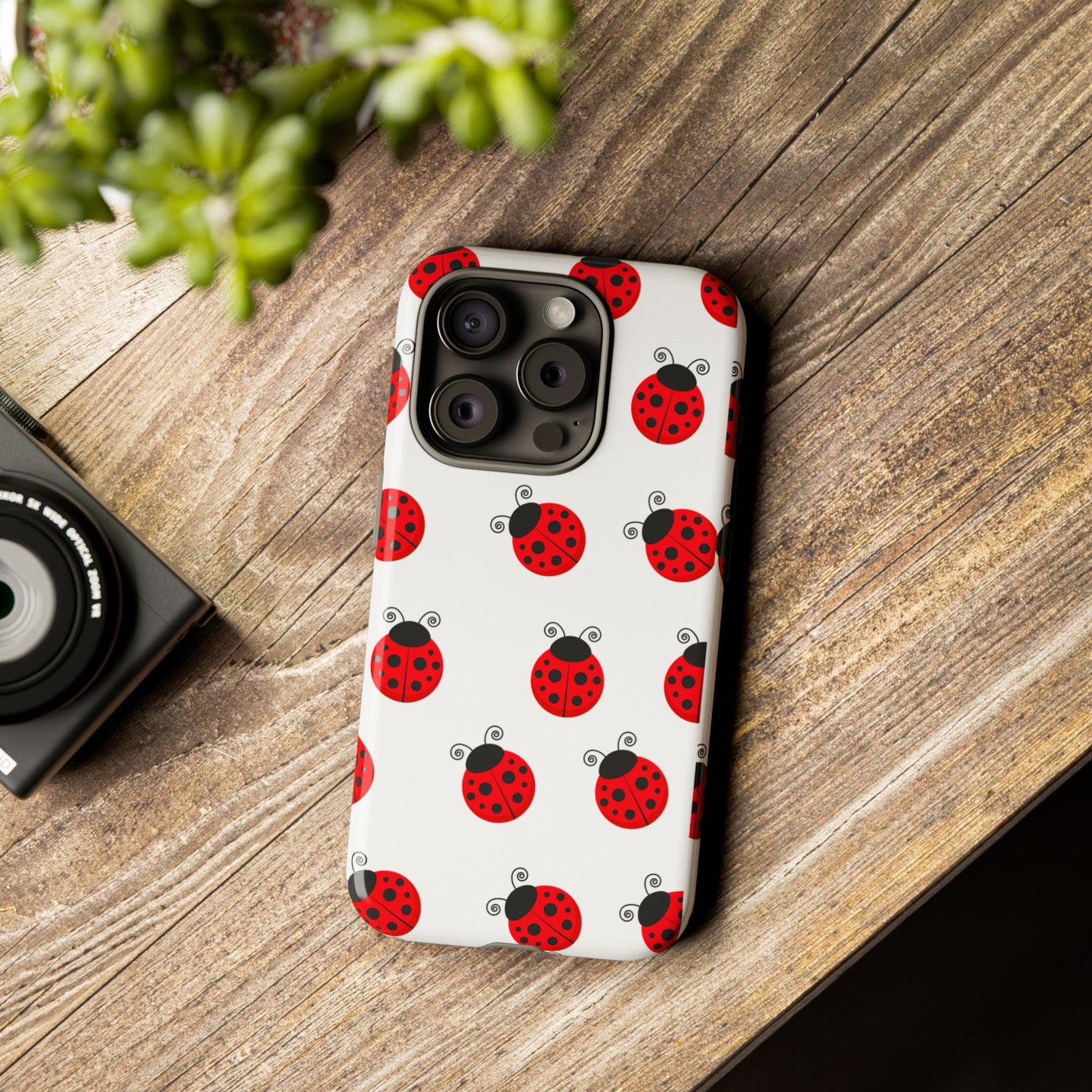 Ladybug Tough Phone Case - Cute Insect Aesthetic, Nature-Inspired Pattern Art, Compatible with iPhone, Galaxy, and Google Phones