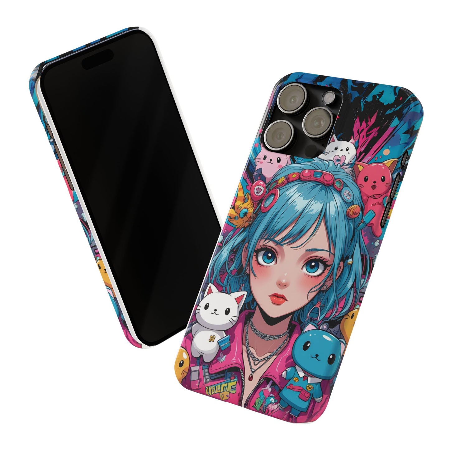 Y2K Anime Girl Slim Phone Case - Cute Maximalist Aesthetic, Kawaii Vaporwave Style, Pop Culture Lovers and Special Occasions