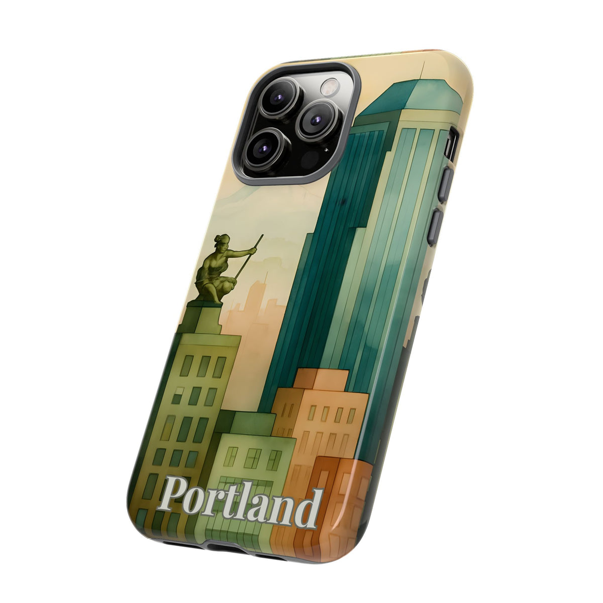 Portland Cityscape Phone Case • Urban Skyline Art Tough Case • Watercolor City Aesthetic • Gift for Travelers • Compatible with iPhone, Galaxy, Google