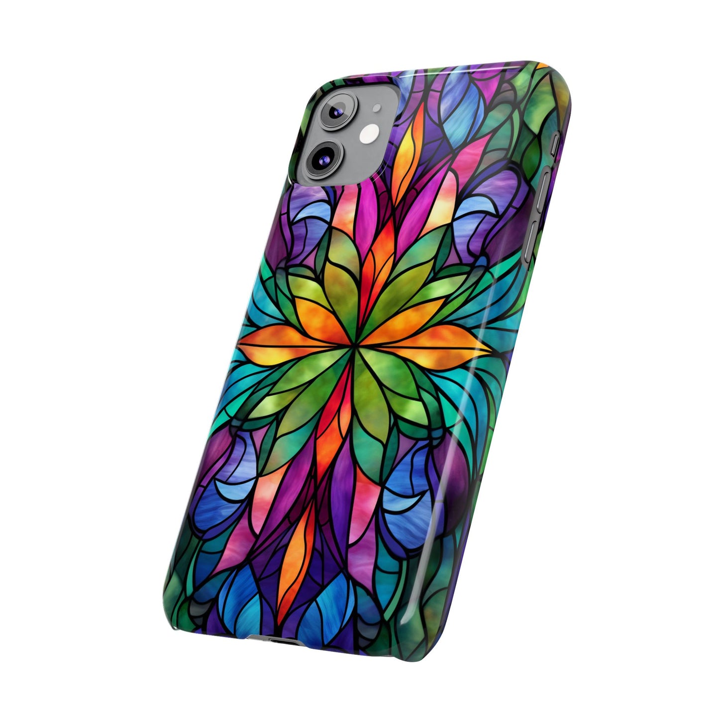 Vibrant Floral Slim Phone Cases, Colorful Cell Phone Cover, Stained Glass Design, Unique Gift for Her, Artistic Accessories, Phone Case
