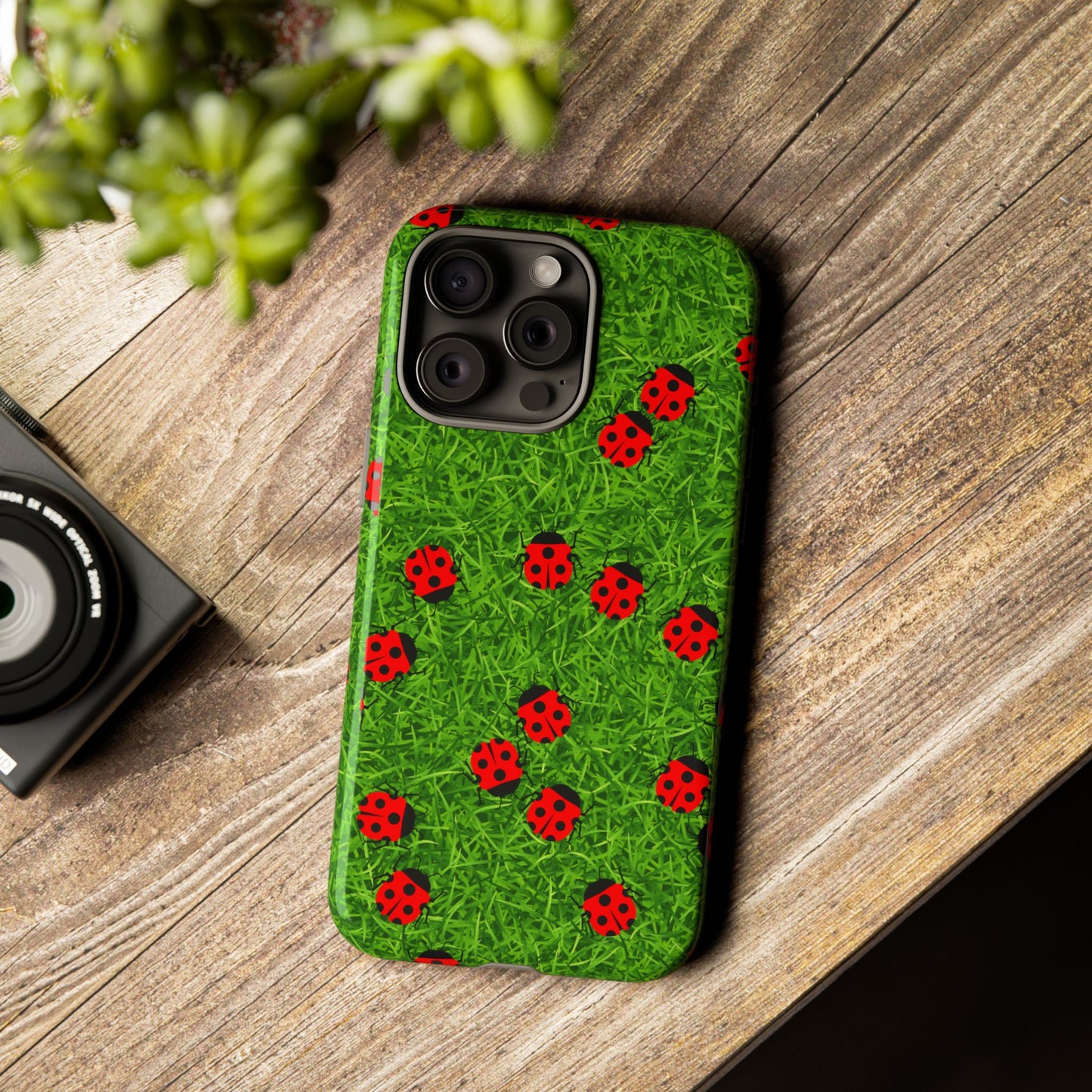Ladybug Tough Phone Case - Cute Insect Aesthetic, Nature Pattern Art Design, Compatible with iPhone, Galaxy, and Google Phones