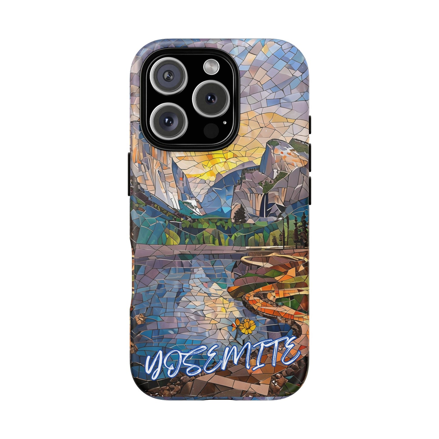 Yosemite Mosaic Tough Phone Case - Mountain Nature Art, Scenic Forest Aesthetic, Compatible with iPhone, Galaxy, and Google Phones