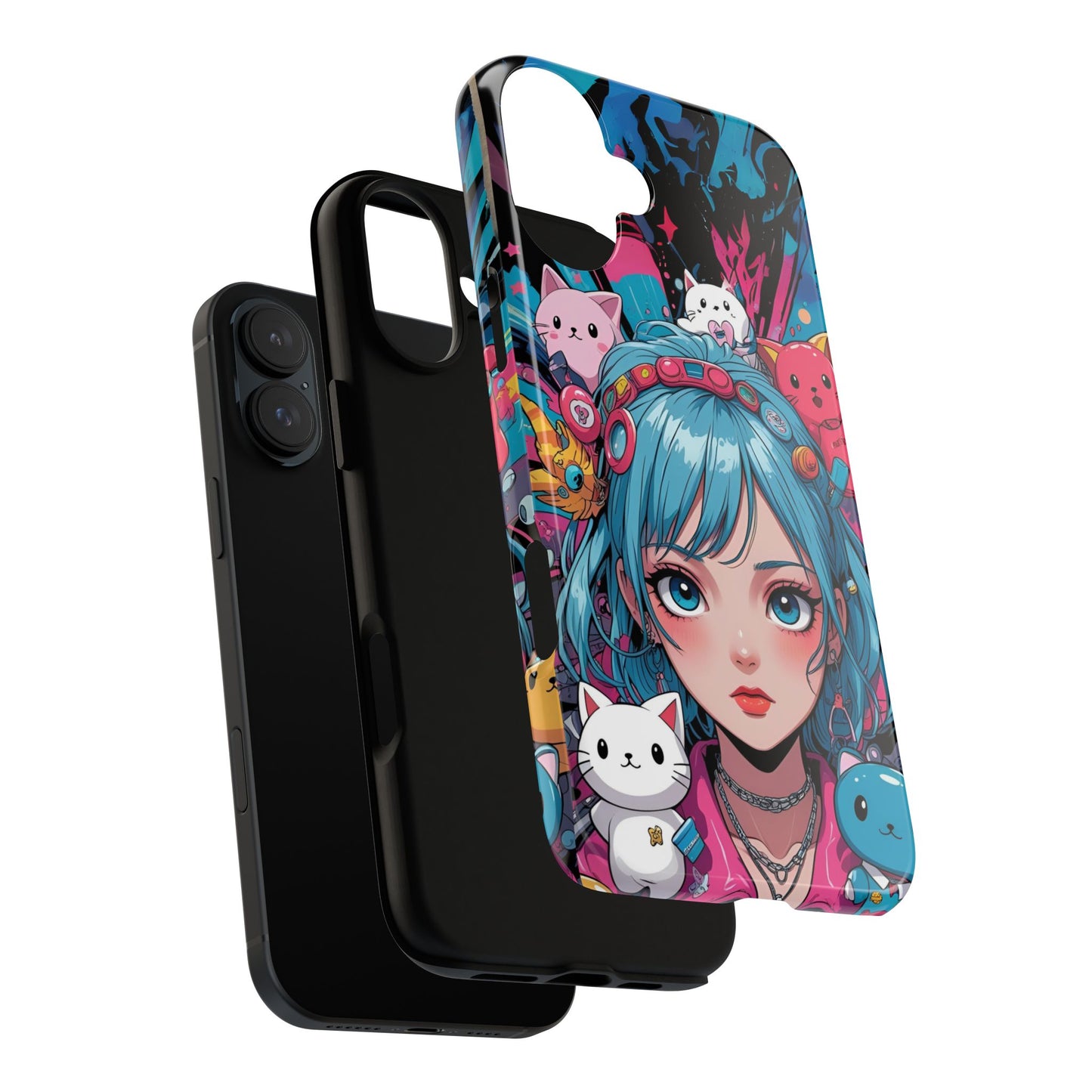 Y2K Anime Girl Tough Phone Case - Cute Maximalist Aesthetic, Kawaii Vaporwave Style, Compatible with iPhone, Galaxy, and Google Phones