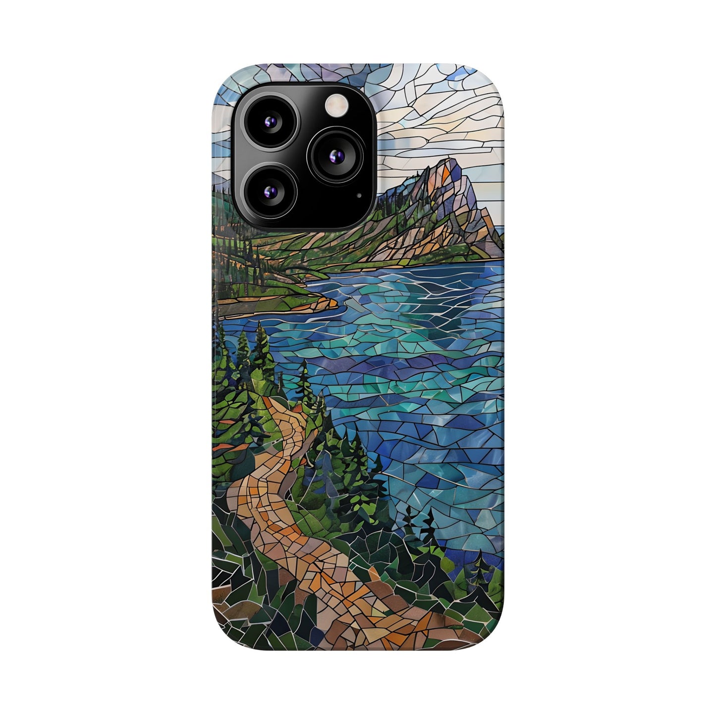 Isle Royale Mosaic Slim Phone Case, Remote Island Wilderness Art, Great Lakes Nature Aesthetic, Eco-Friendly Phone Accessory
