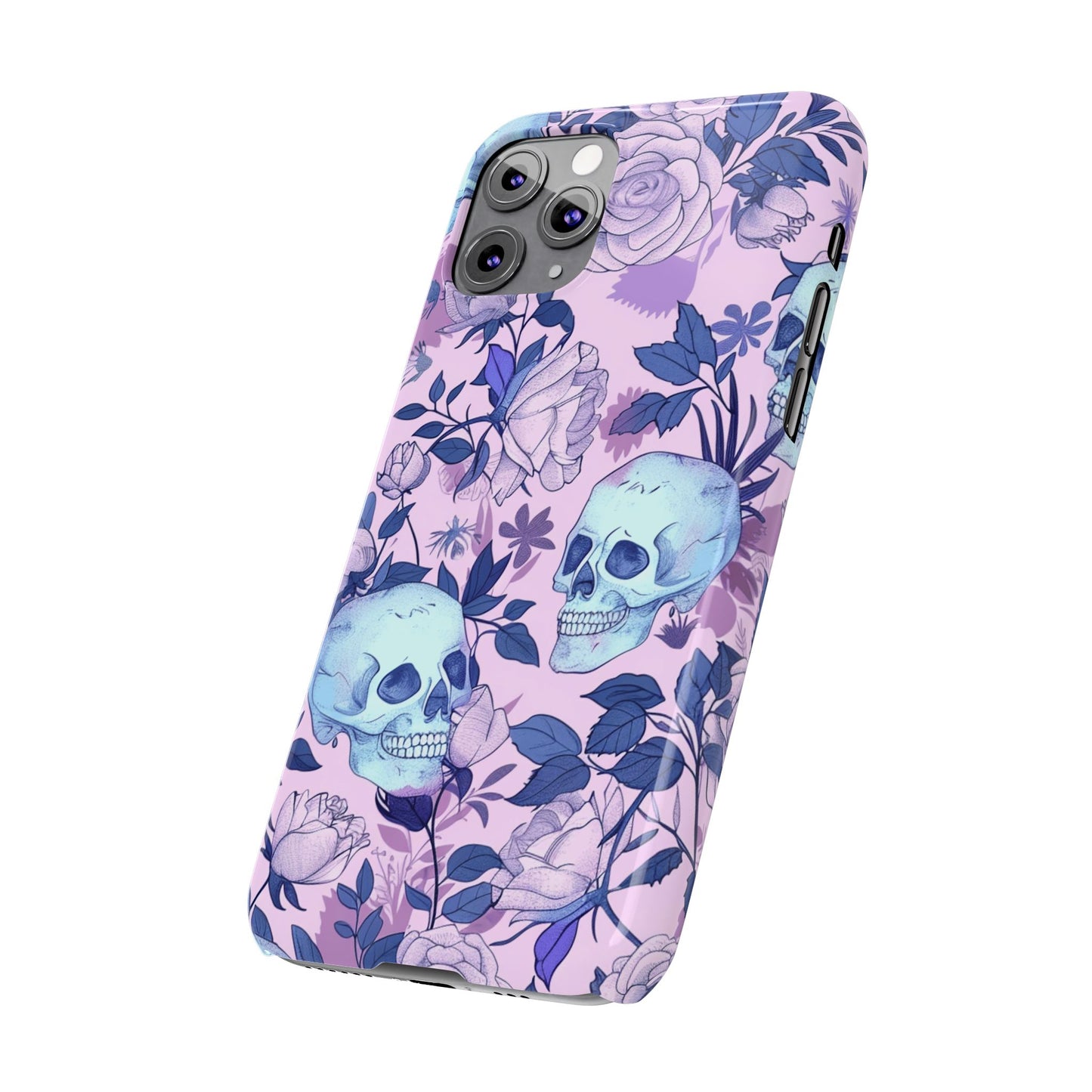 Floral Skull Slim Phone Case - Aesthetic, Trendy, Gift for Goth Lovers, Unique Phone Accessories, Floral Print, Halloween Decor