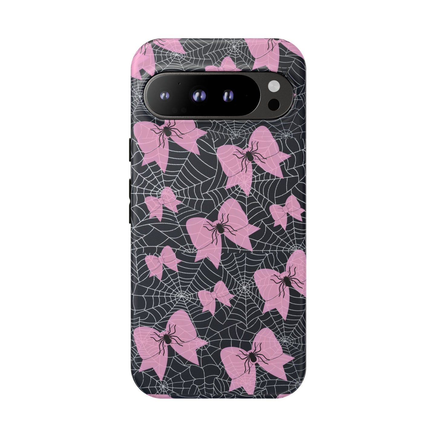 Pink Spider Bow Phone Case, Goth Coquette Spiderweb Phone Cover Creepy Cute Halloween Aesthetic Case Spooky Glam Girl Accessory for Alt Fans