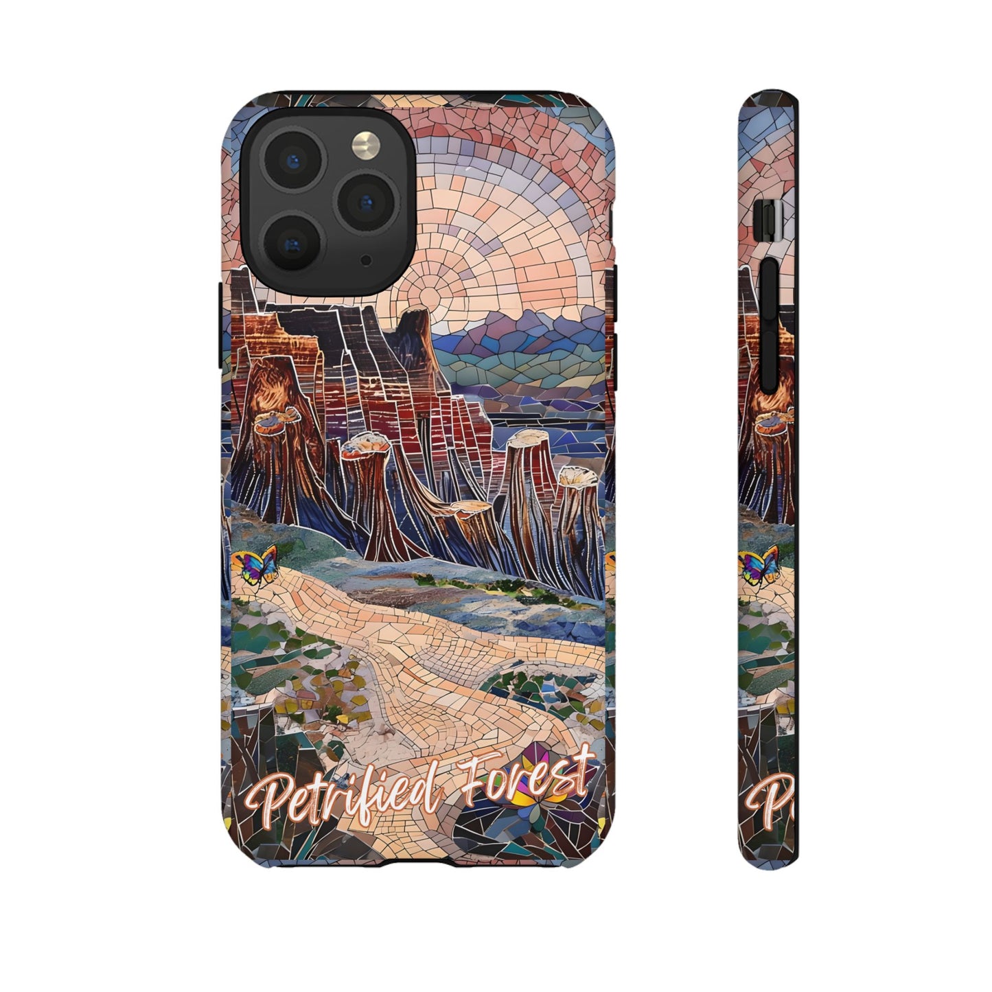 Petrified Forest Mosaic Tough Phone Case, Scenic Rock Formation Design, Nature Aesthetic, Compatible with iPhone, Galaxy, and Google Phones