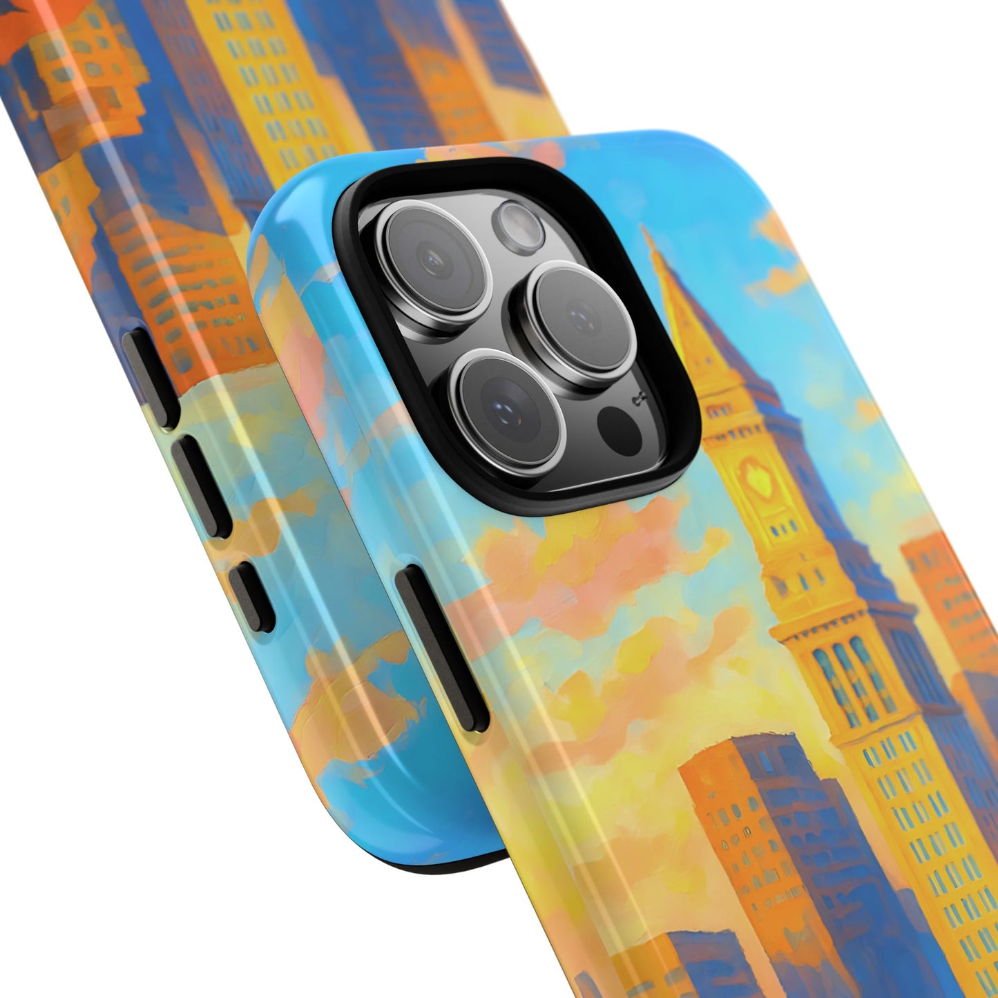 Cityscape Tough Phone Case, Boston Skyline Phone Cover, Sunset Glow Design Compatible with iPhone, Galaxy & Google
