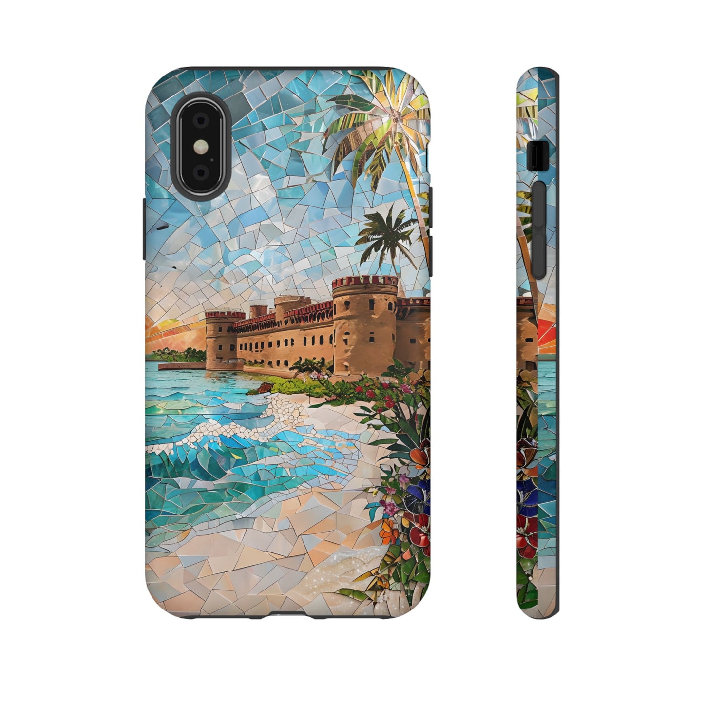 Dry Tortugas Mosaic Tough Phone Case - Tropical Island Art, Coastal Nature Aesthetic, Compatible with iPhone, Galaxy, and Google Phones