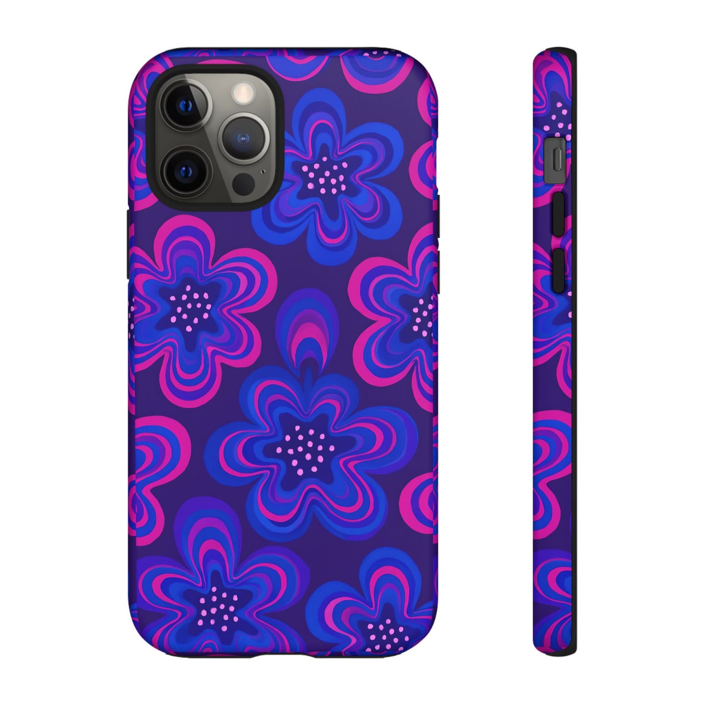 Retro Swirl Flower Tough Phone Case - Groovy Psychedelic Floral Pattern, Funky Vintage Aesthetic, Compatible with iPhone, Galaxy, and Google