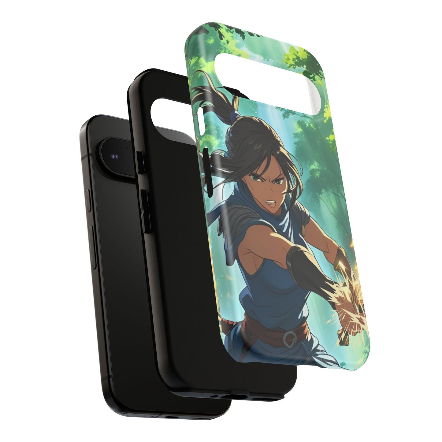 Anime Warrior Girl Tough Phone Case - Japanese Action Aesthetic, Fierce Heroine Design, Compatible with iPhone, Galaxy, and Google Phones