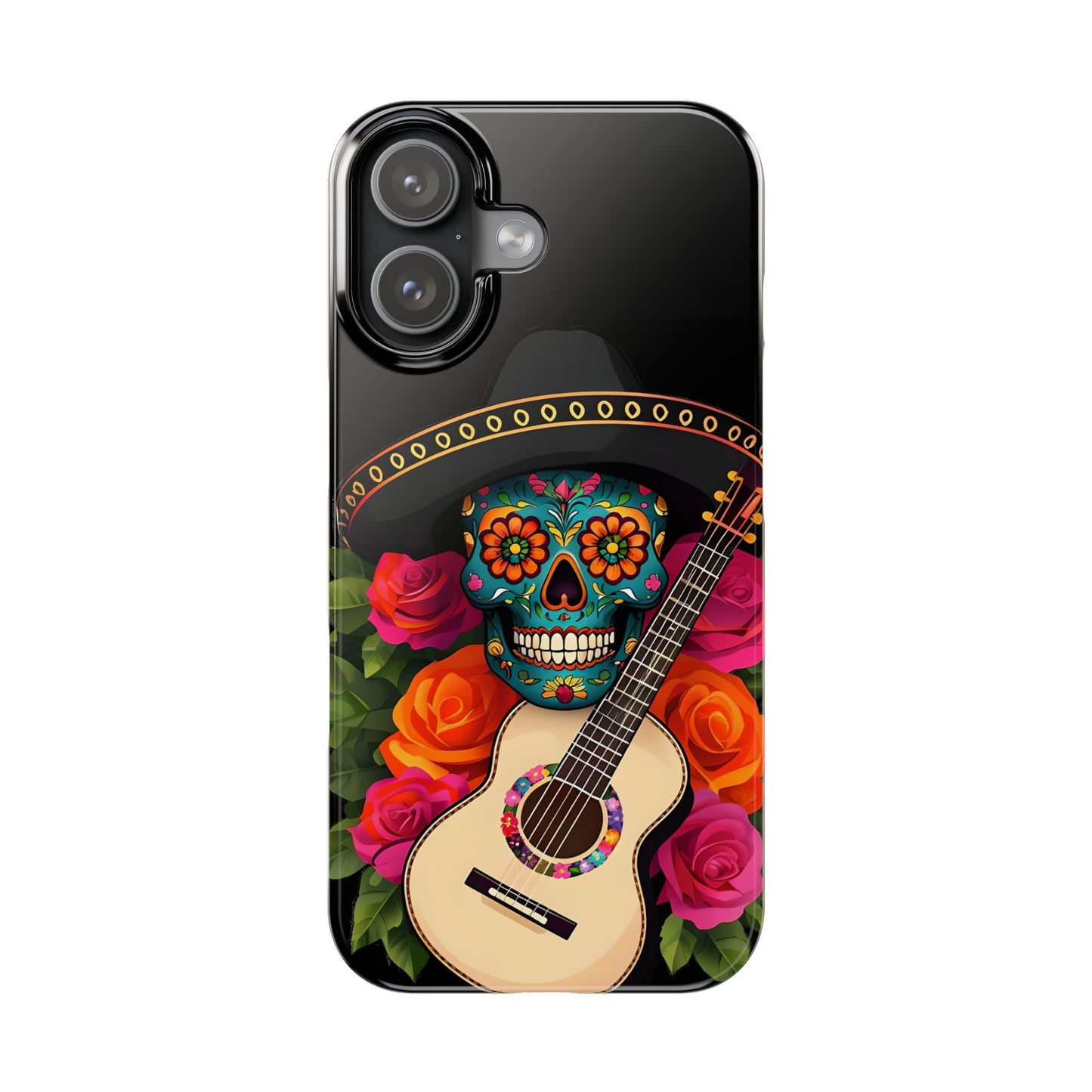 Mariachi Skull Slim Phone Case, Colorful Folk Aesthetic, Halloween Floral Skull Design, Gift for Mexican Culture Lovers