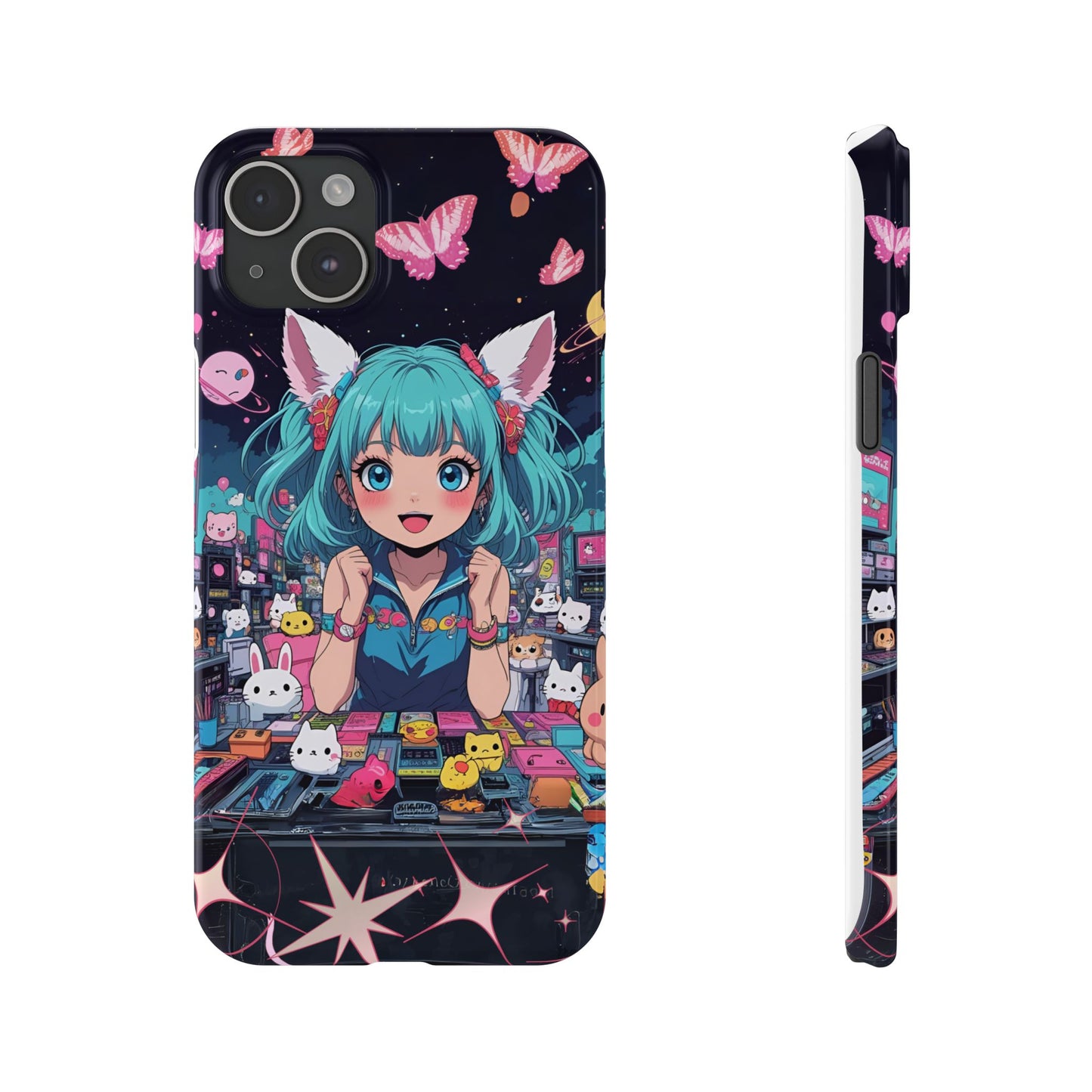 Y2K Anime Girl Slim Phone Case, Kawaii Vaporwave Style, Cute Maximalist Aesthetic, Anime Design, Slim Protection, Aesthetic Accessory