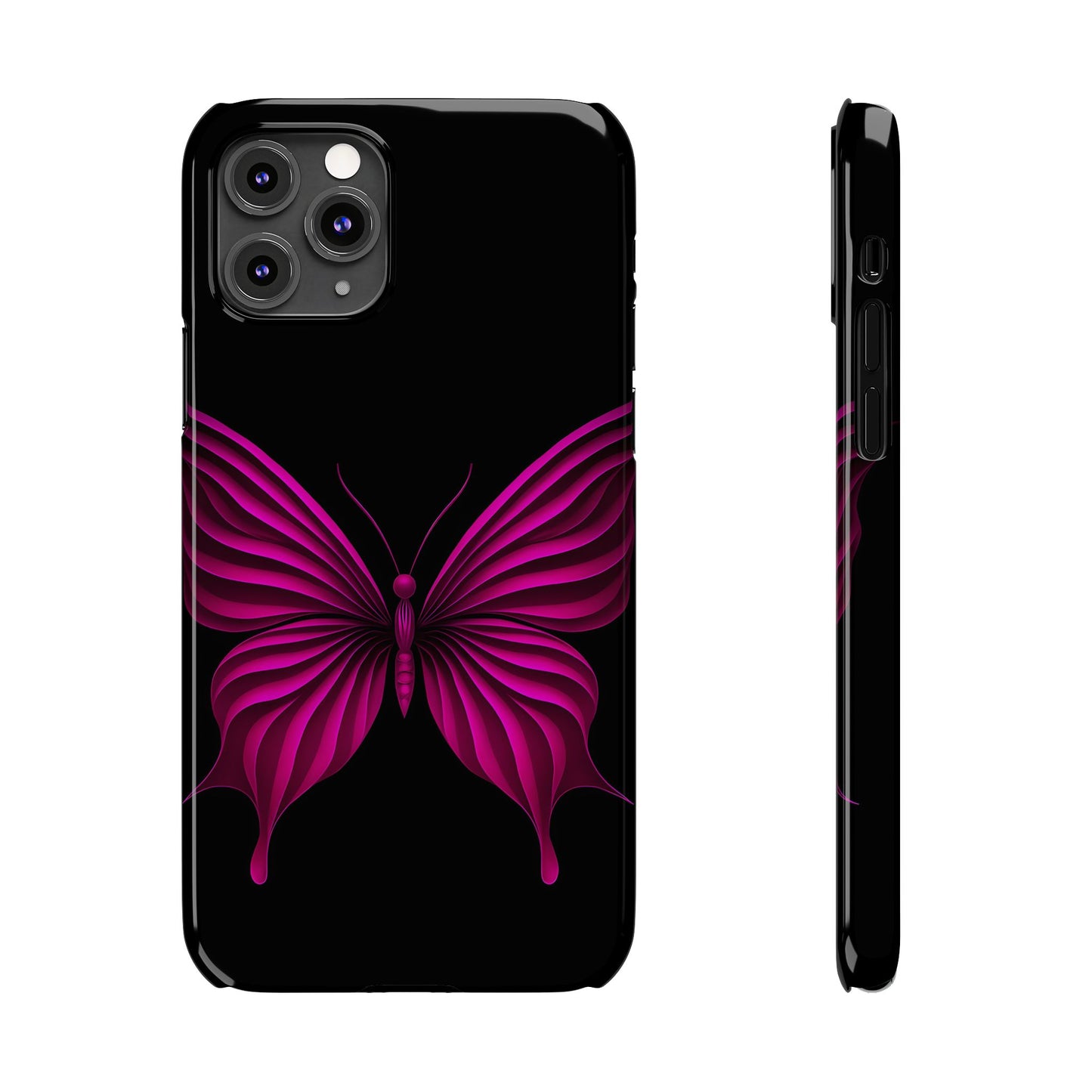 Pink Butterfly Phone Case, Elegant Insect Art, Black Aesthetic Slim Phone Case Compatible with iPhone, Galaxy, Google