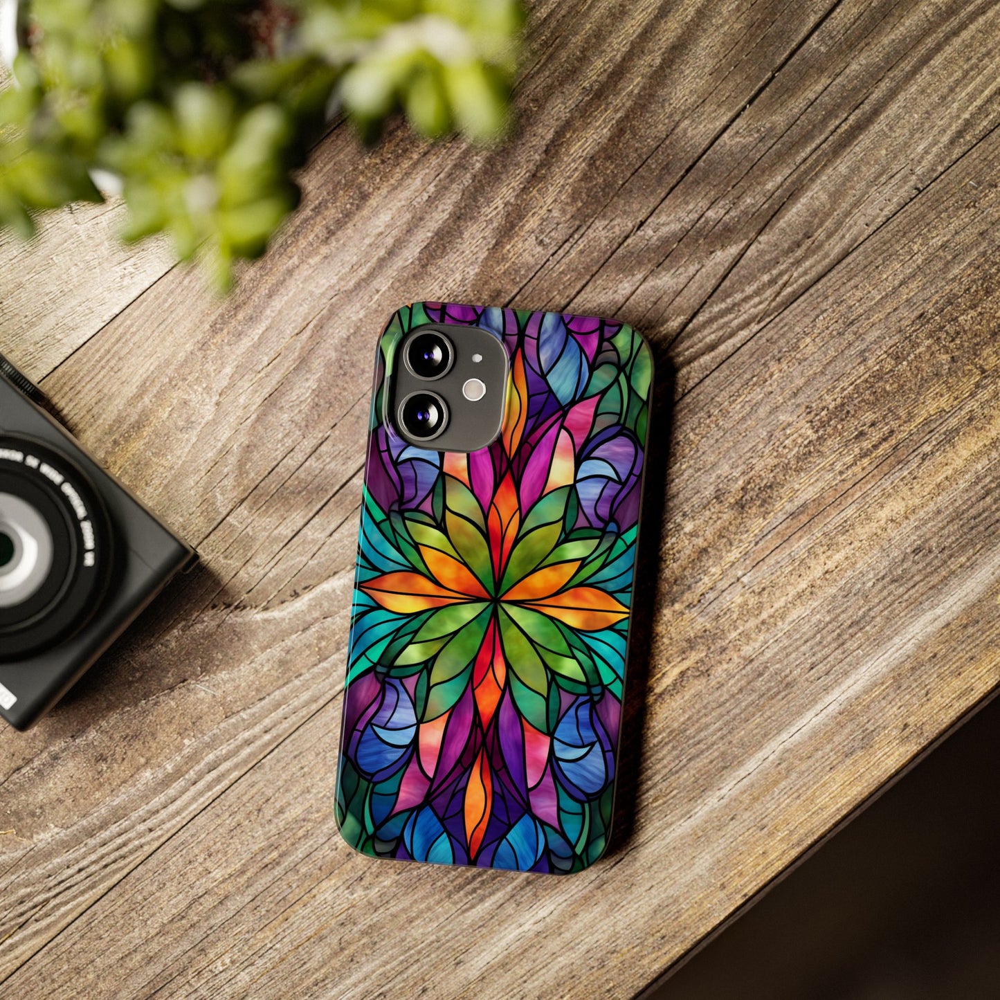 Vibrant Floral Slim Phone Cases, Colorful Cell Phone Cover, Stained Glass Design, Unique Gift for Her, Artistic Accessories, Phone Case