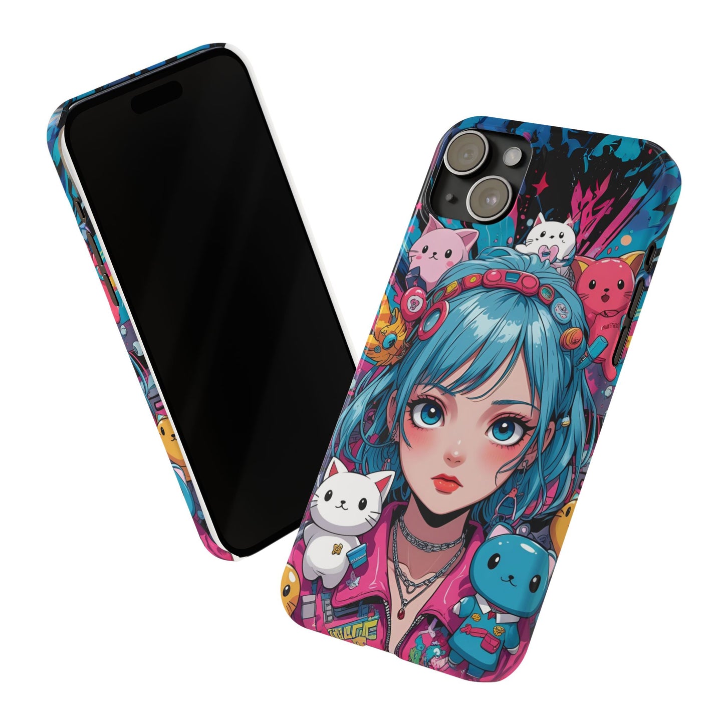Y2K Anime Girl Slim Phone Case - Cute Maximalist Aesthetic, Kawaii Vaporwave Style, Pop Culture Lovers and Special Occasions