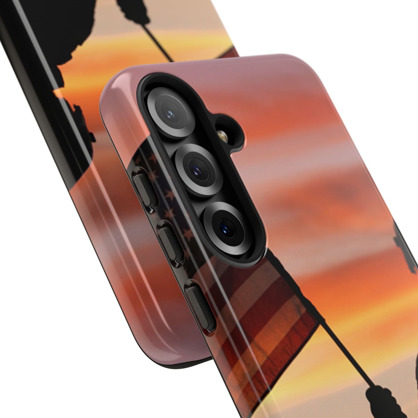 Sunset Soldier Veteran Flag Tough Phone Case, American Grunge USA Phone Cover, compatible with iPhone 17, 16, 15, 14, 13, Galaxy, Google